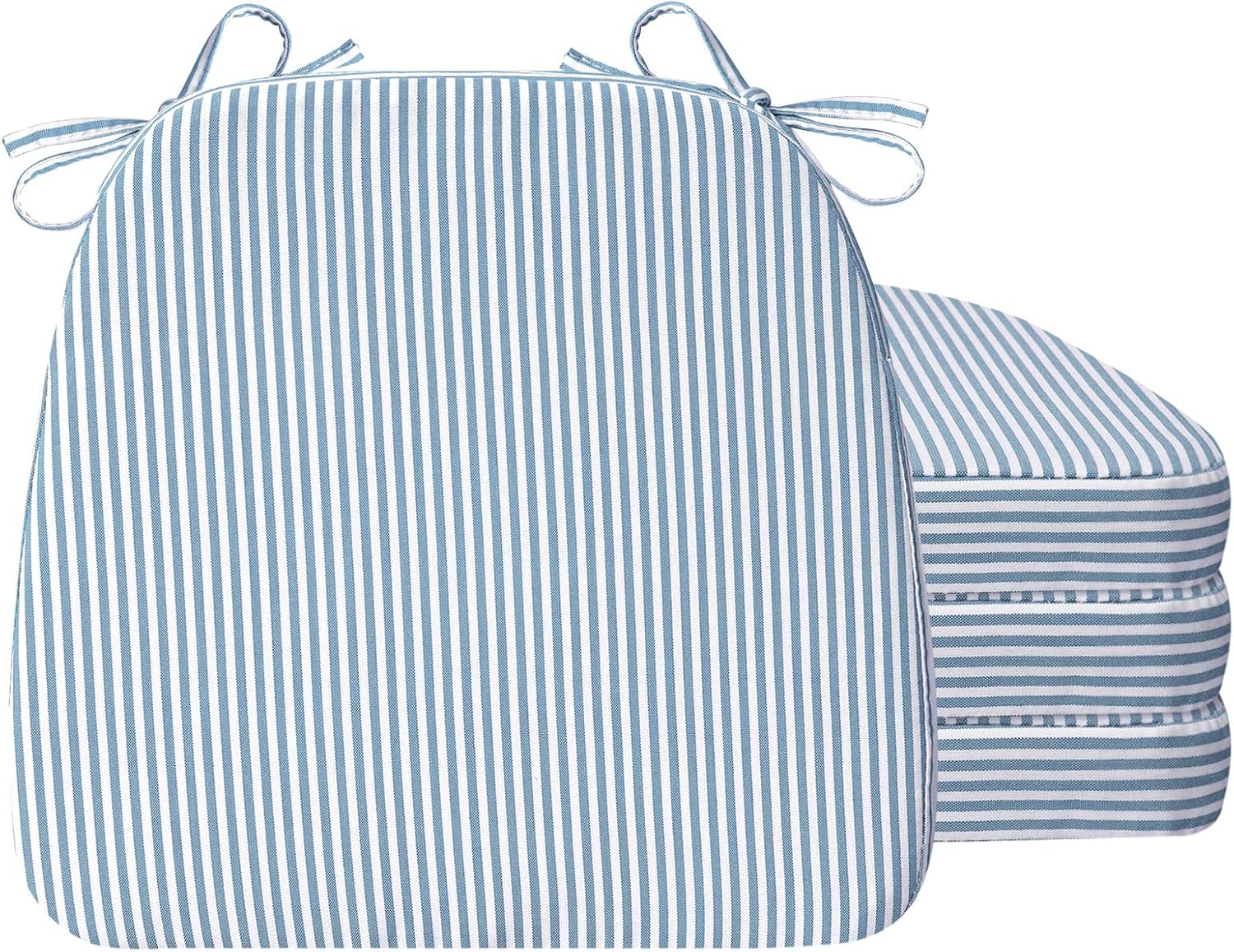AAAAAcessories D-Shaped Chair Cushions, 2" Thick Dining Chair Pads with Ties and Removable, Machine-Washable Cover, 17" x 16", Set of 4, Pinstripe Blue Pinstripe Blue 4 Count(Pack of 1)