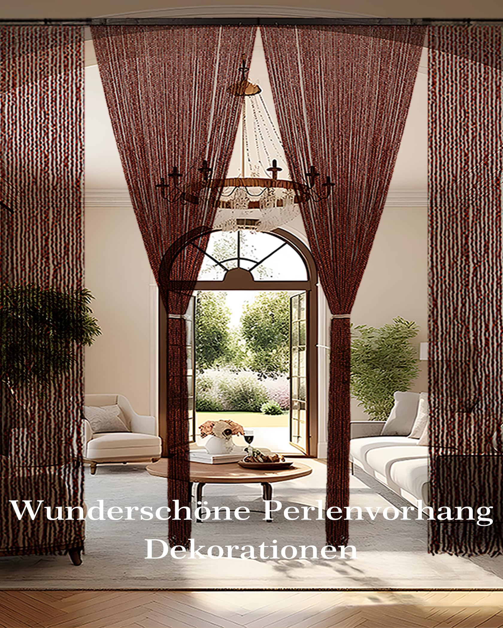 90x200cm Holz Perlenvorhang - 90 Stränge Braun Retro Holzperlenvorhang - Handarbeit Natur Türvorhang Fadenvorhang als Insektenschutz Fliegenschutz für Schlafzimmer Wohnwagen Camping