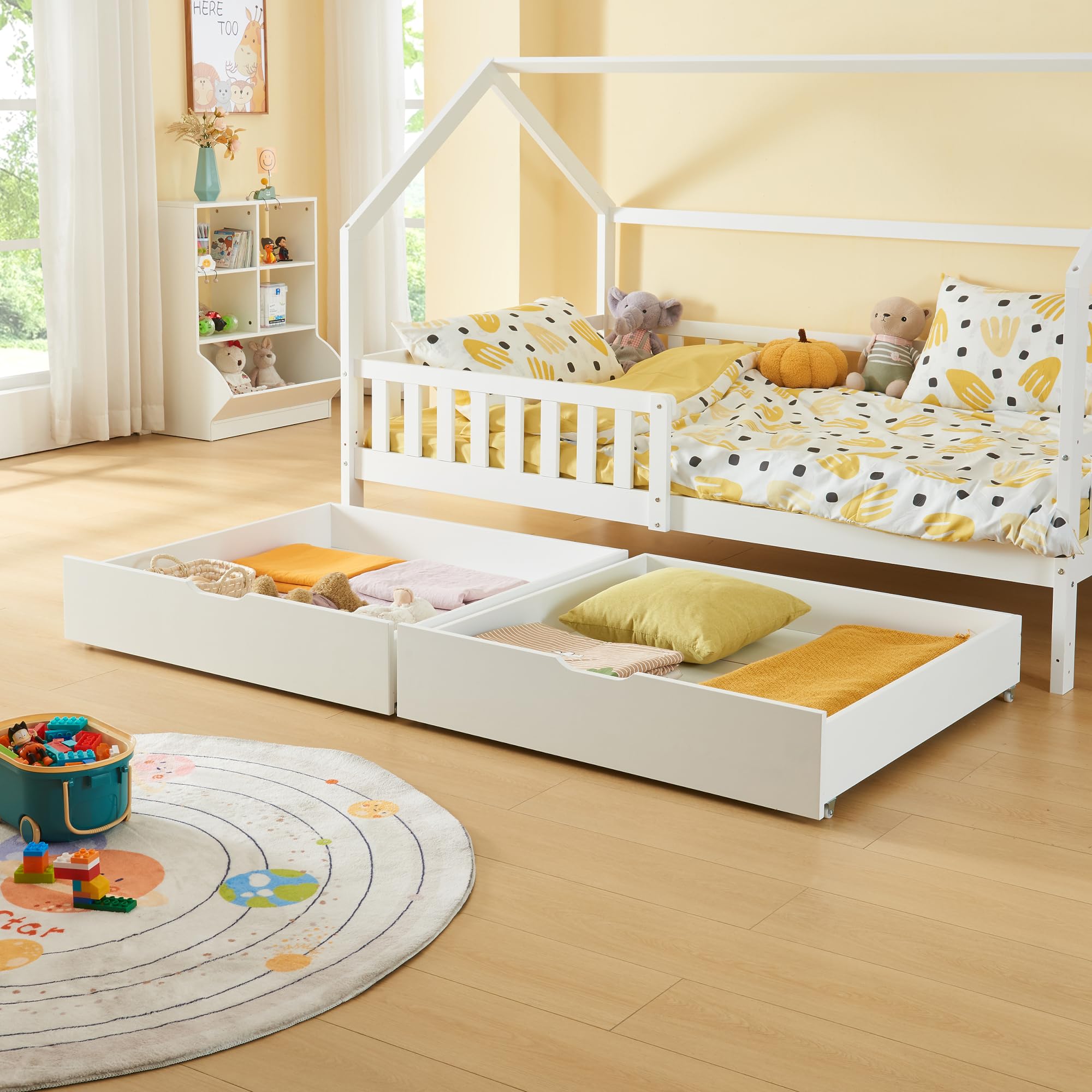 [en.casa] Set di 2 Cassetti Sottoletto Contenitori a 4 Rotelle Cassetti Biancheria da Letto Cassettoni da Stoccaggio Salvaspazio 97,5 x 92 x 22 cm Bianco