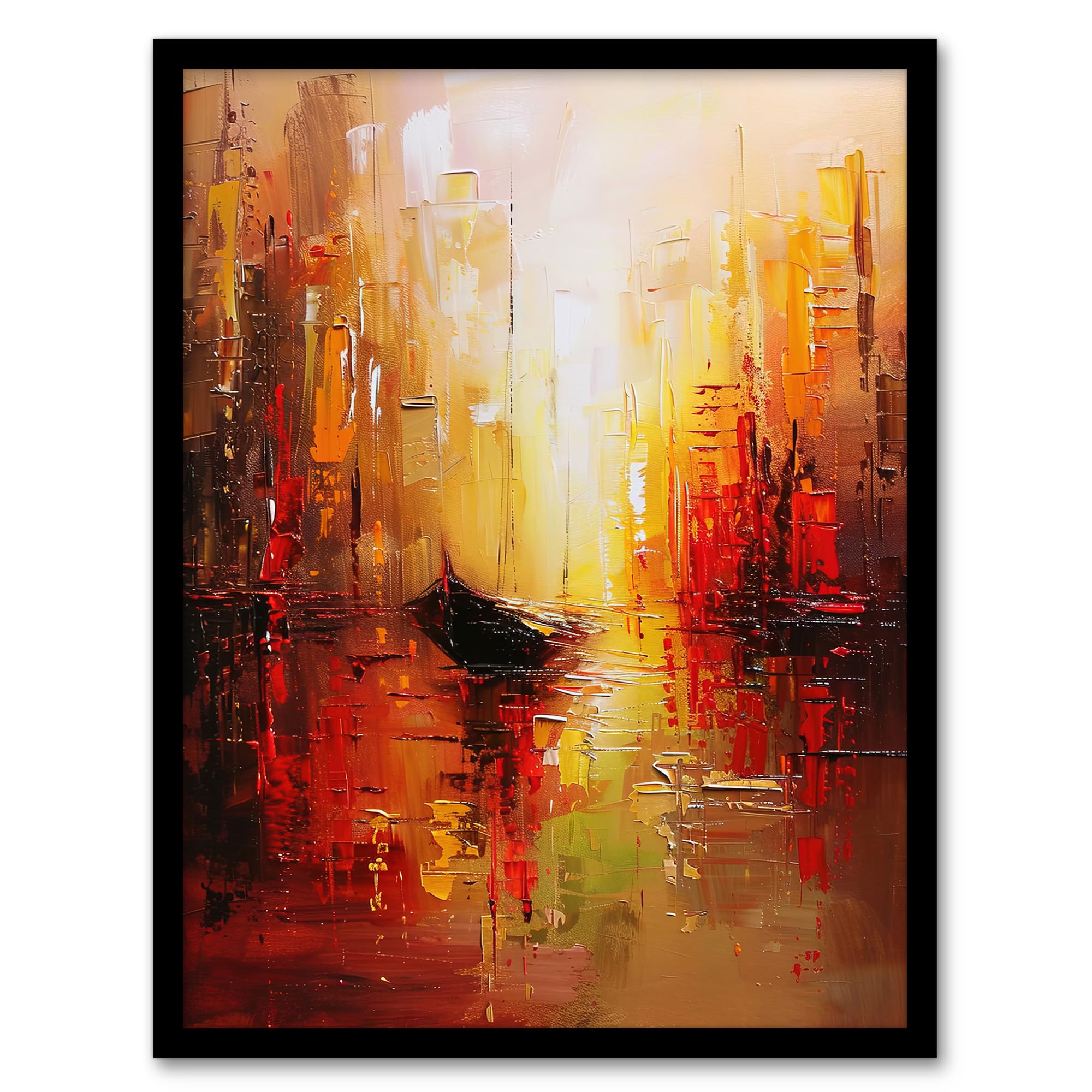 Artery8 Gondola Canal Abstract Venice Fiery Gold Sunset Living Room Artwork Framed Wall Art Print A4