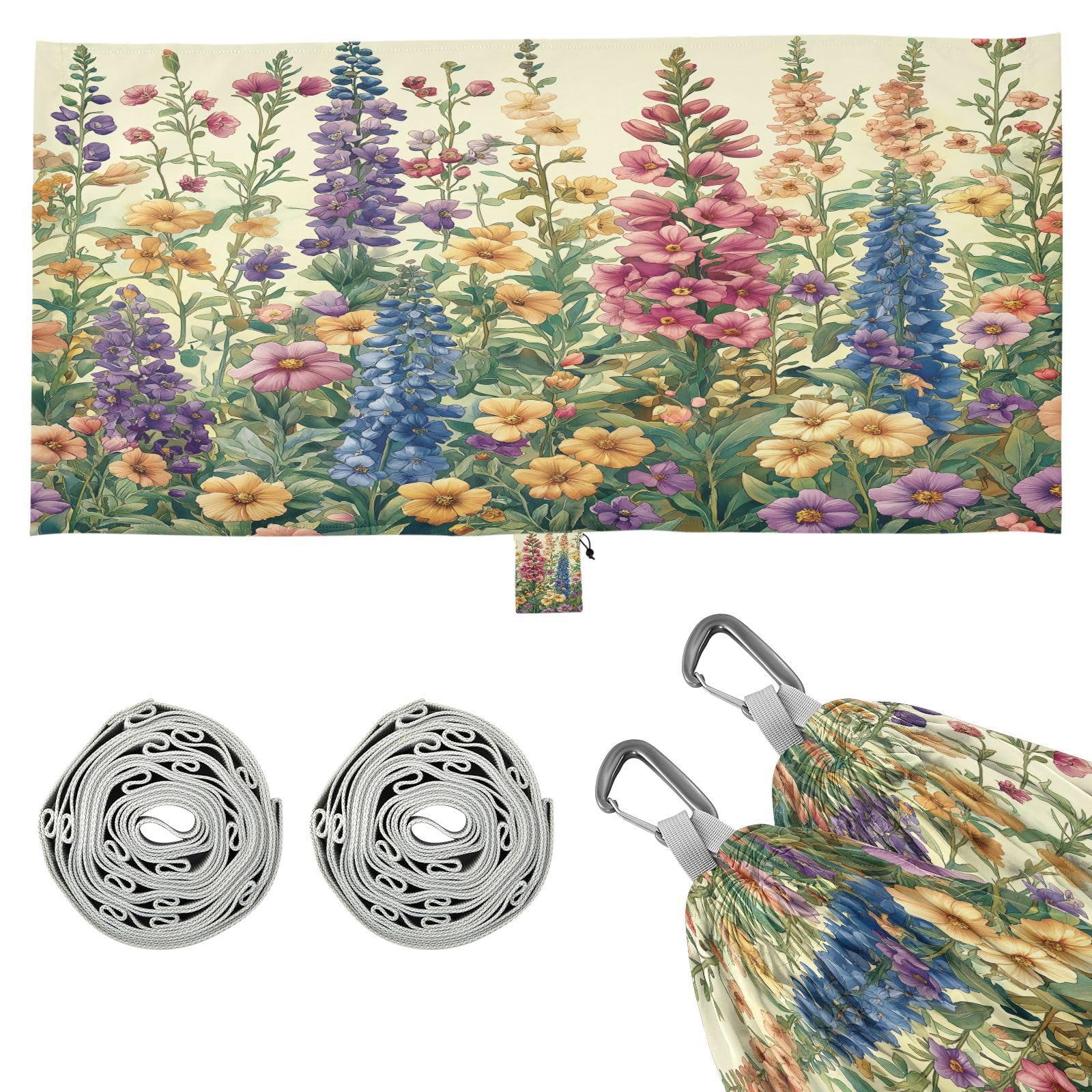 ATTX Foxgloves and Irises Camping Hammock - Lightweight & Portable Hammocks, Heavy Duty 330lbs Capacity for Indoor, Hiking, Backpacking, Travel, Backyard, Beach#30