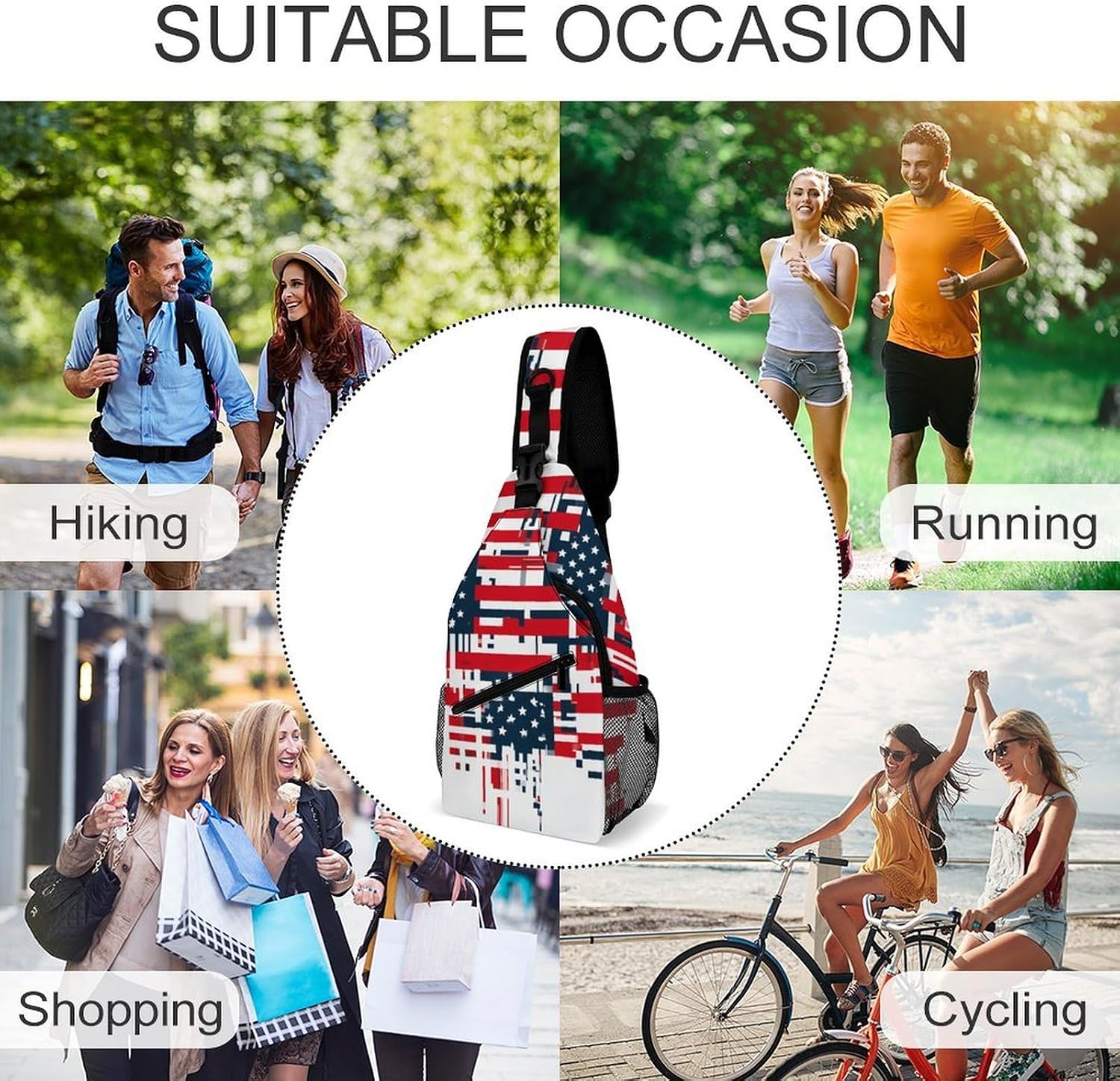 Shaped Squares Sling Crossbody Bag Lightweight Chest Shoulder Backpack for Outdoor Sports