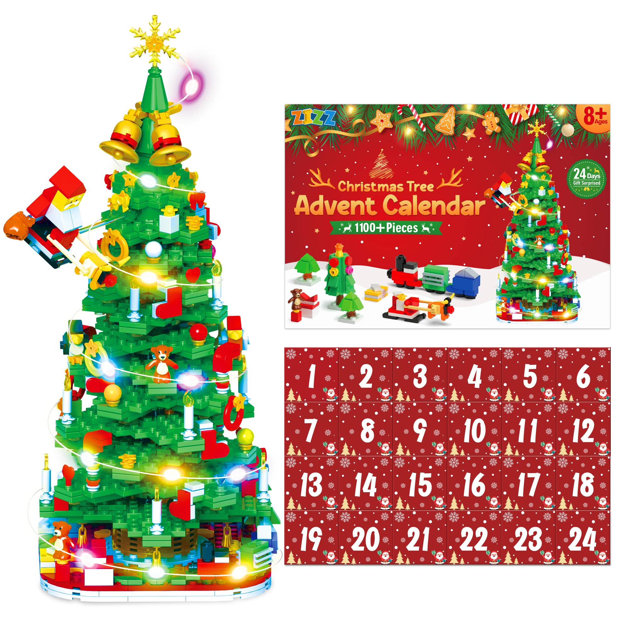 ZIZZ Christmas Tree Advent-Calendar 2025 - Upgrade Unique Advent Christmas Tree Building Block Toy Set for Kid 8-15+ Years Old Teen Teenage Girl Boys Adult Blocks Gifts for Countdown to Christmas