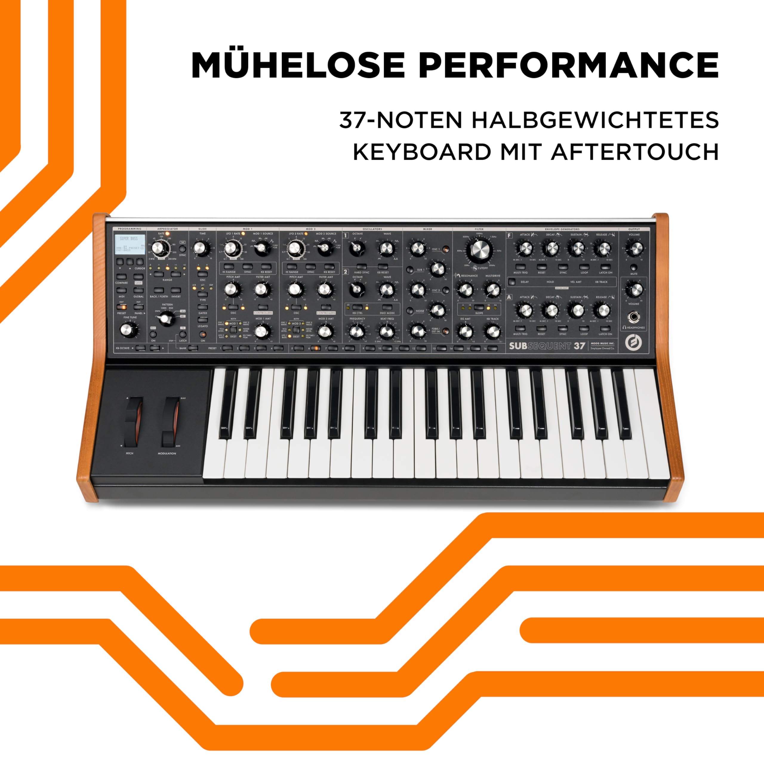 MOOG Subsequent 37 - Paraphoner Analogsynthesizer und MIDI-Keyboard Mit 37 Halbgewichteten Tasten, Kopfhörer-Amp, 256 Presets, Screen und Software Editor