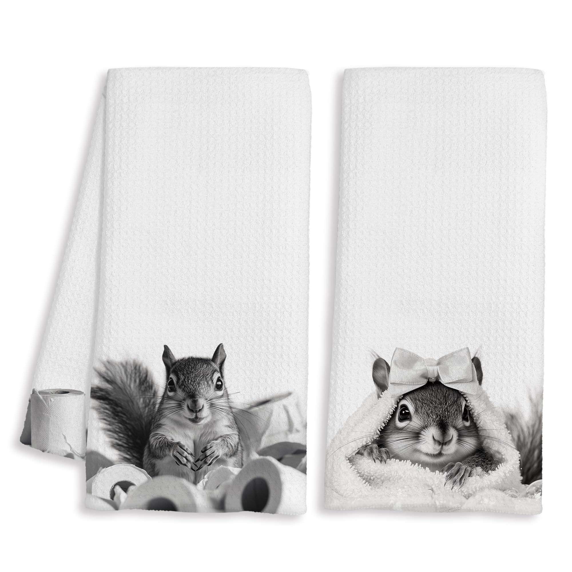BAYOGITA Funny Squirrel Decor Bathroom Hand Towels Gifts, Gifts for Squirrel Lovers, Cute Animal Decorative Hand Towels for Kids Bathroom Washroom