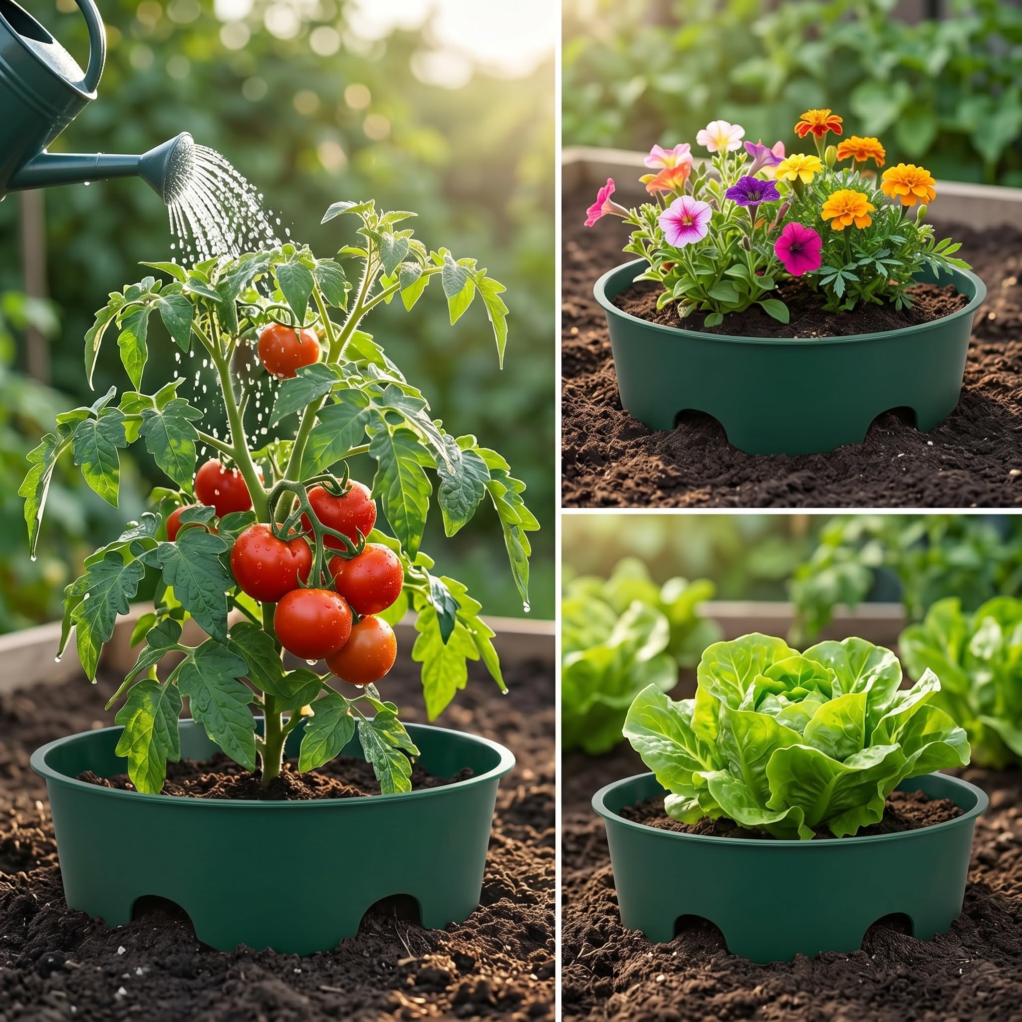 6er Set Pflanzringe und Bewässerungsring Ø 22 cm, Gießhilfe für Pflanzen, Pflanzring als Schneckenschutz und Schutz vor Frost, Bewässerungssystem für Gewächshaus und Garten