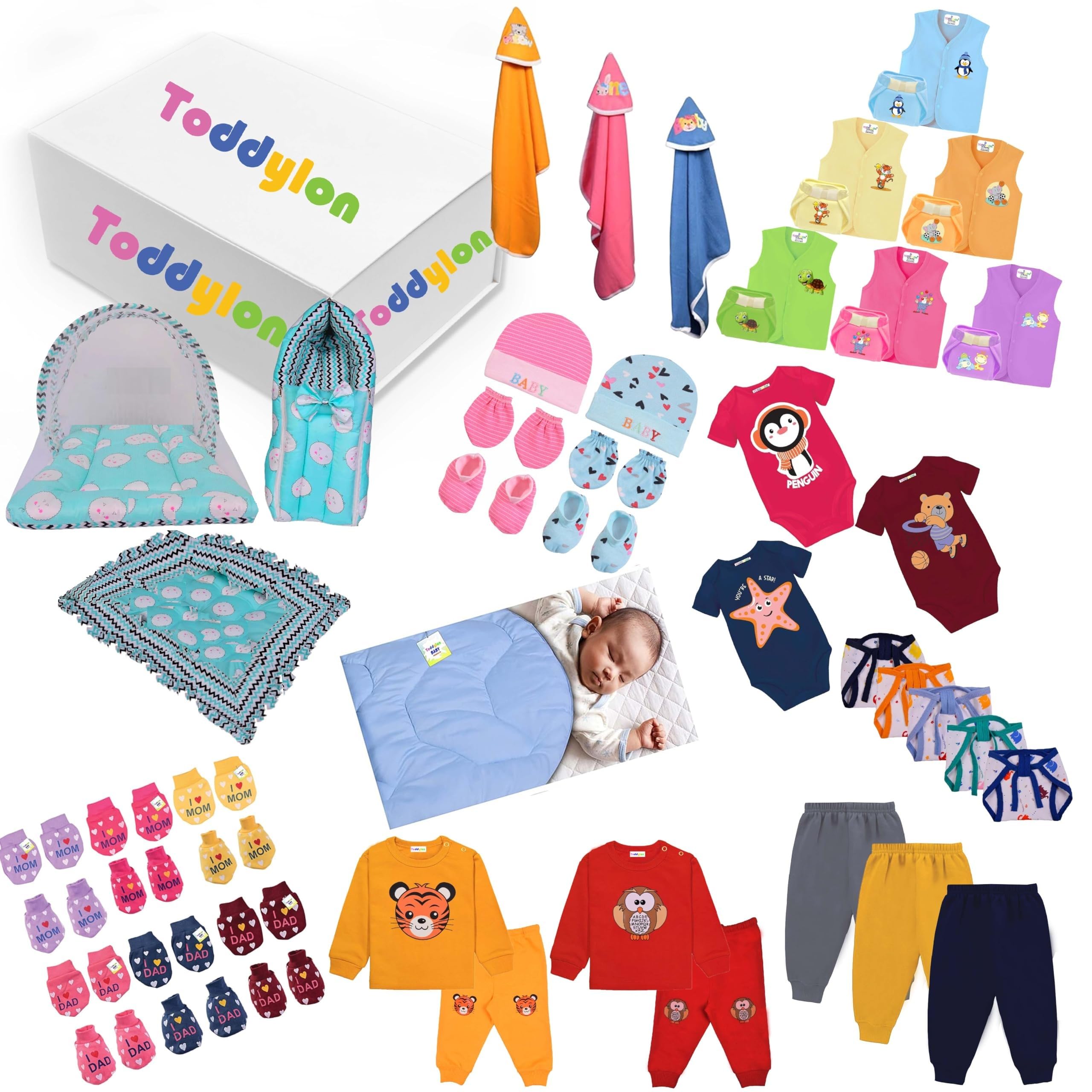 Toddylon 56 in 1 Newborn Baby Products All Cotton Gift Packs Essential Items Combo | Baby Bed | Clothing Set | Baby Grooming | Infants Kit (0-6 Months) Green-picture-10