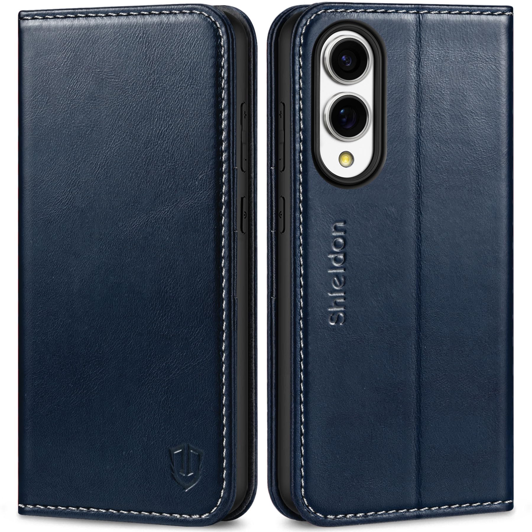SHIELDON Hülle für Galaxy S25 Edge 5G, Echtleder Klapphülle [RFID Blocker] [Ständer] [Stoßfest TPU] [Kartenfach] Magnetisch Cover Case Kompatibel mit Galaxy S25 Edge 2025 6,7