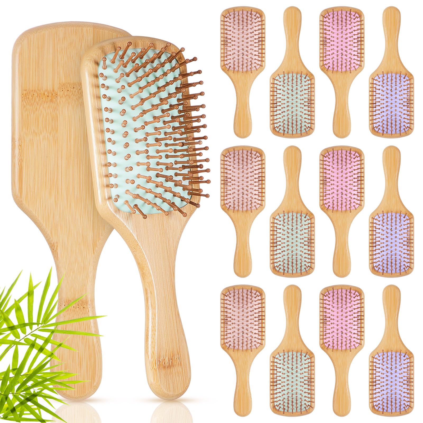 Tessco for you 12 Pcs Bamboo Hair Brushes Bulk Wooden Paddle Brush Scalp Massage Bristle Anti Static Engraving DIY Gifts for Women, Party, Wedding(