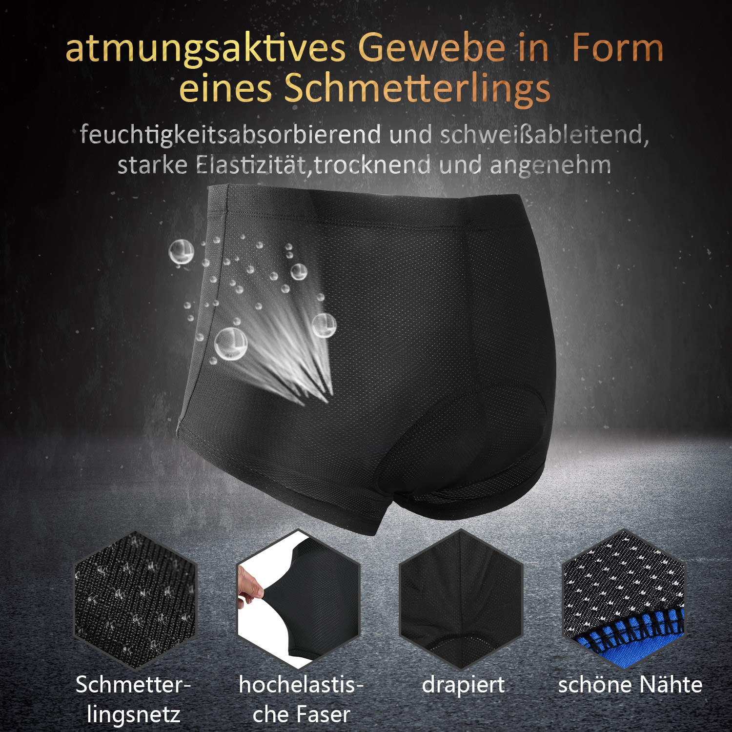 Radunterhose Herren -Fahrradhose Herren Gepolstert -Radfahrer Unterhose -Fahrradunterhose mit Sitzpolster -Radlerunterhose -Radfahren Unterwäsche mit 3D Gel