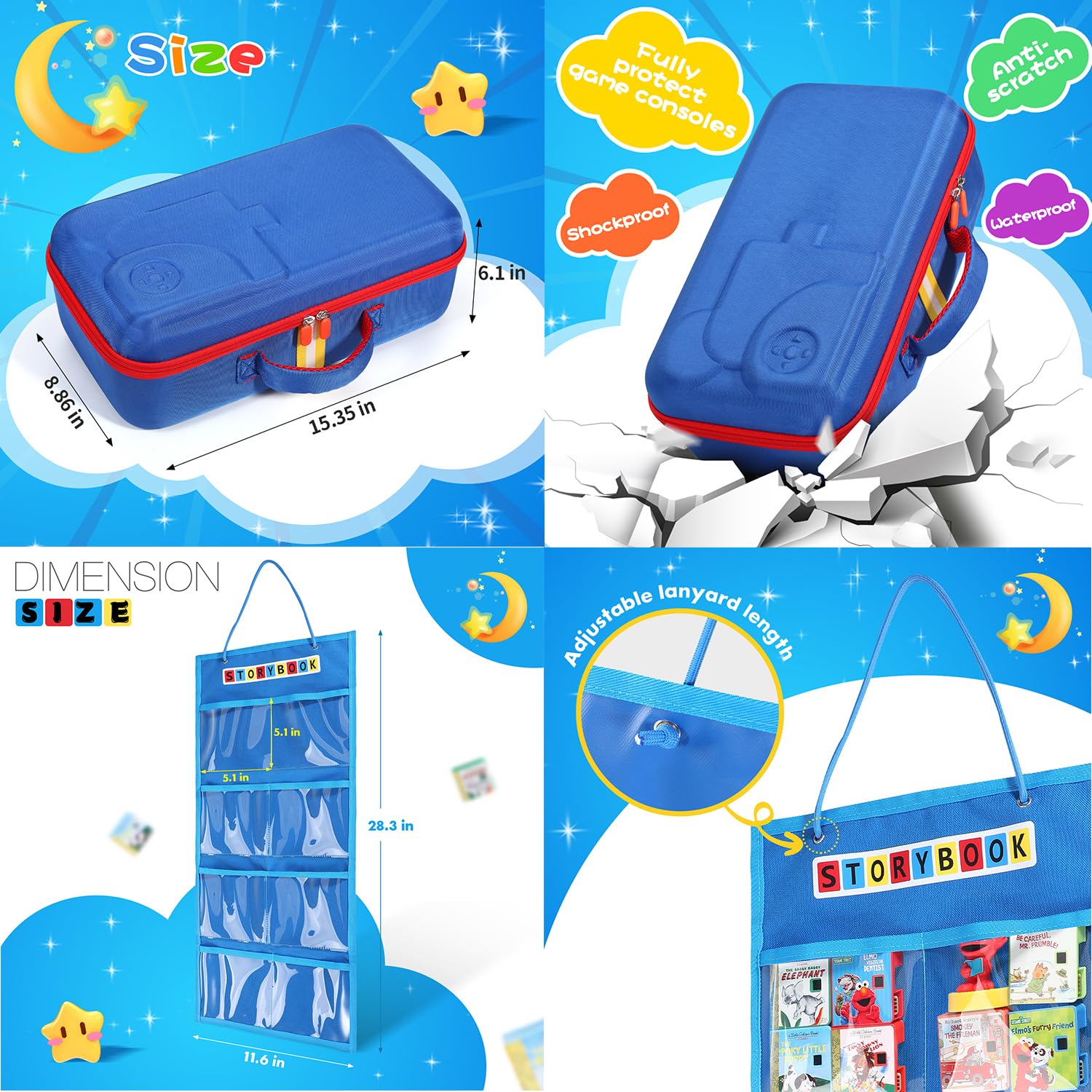 Large Carrying Case Compatible with Little Tikes Story Dream Machine Books Starter Set and Accessories, With Storage Organizer Bag Suitable for Books and Audio Play Character (blue)