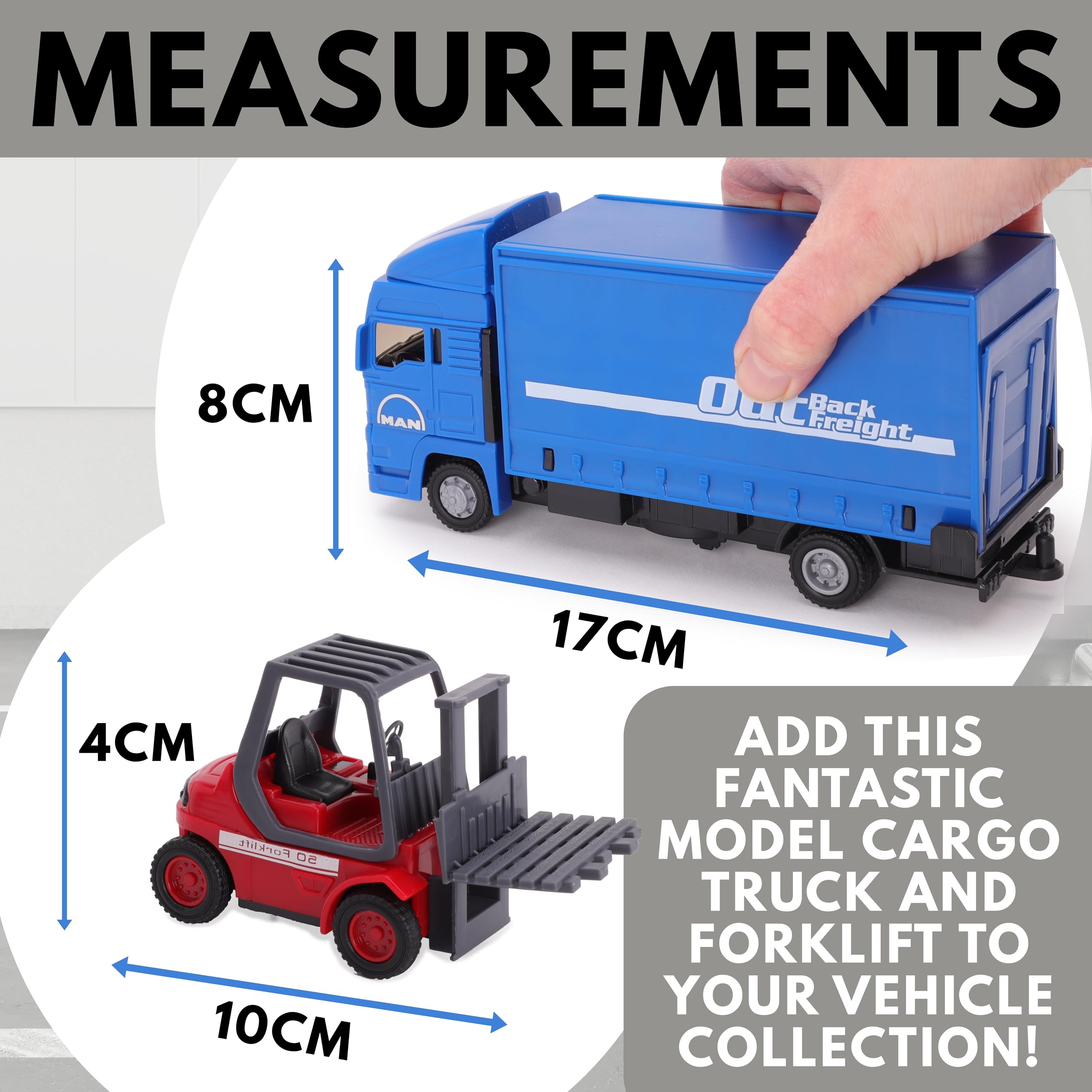 Toyland® 15cm (6") Set di veicoli Load & Go - Camion merci MAN con carrello elevatore e pallet - Giocattolo camion da trasporto - Scala 1:48 con costruzione in metallo e plastica - Età 3+ (Blu)