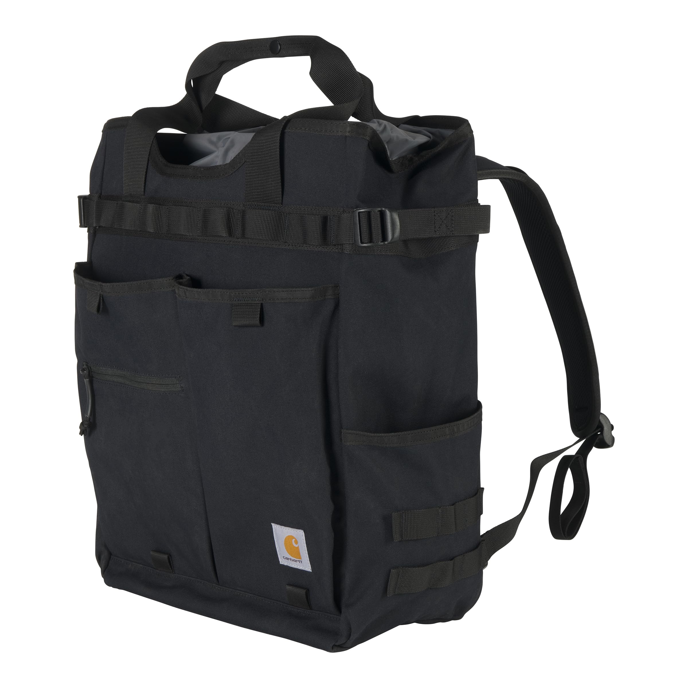 Carhartt 28L Nylon Cinch-Top Convertible Tote Backpack, Durable Pack with Laptop Sleeve, Black