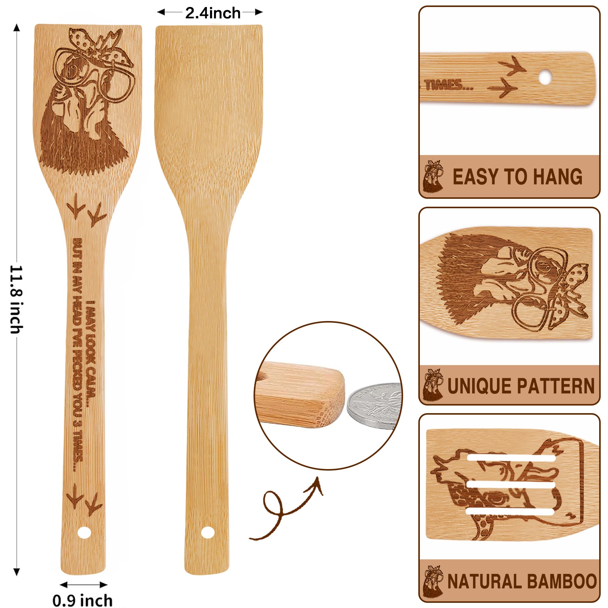 Juego de 6 cucharas de madera de bambú para cocinar (gallo)