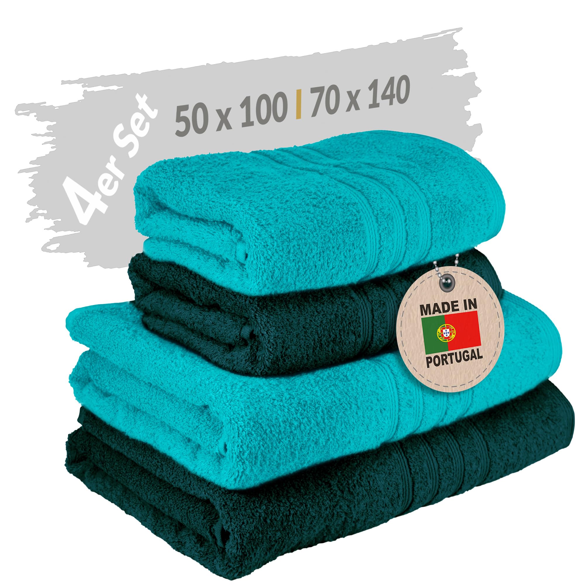 Lashuma Frottee Handtücher Set 4er Pack Grün Nautic - Opal, London Handtücher, 2 STK. 50x100 cm - 2 STK. 70X140