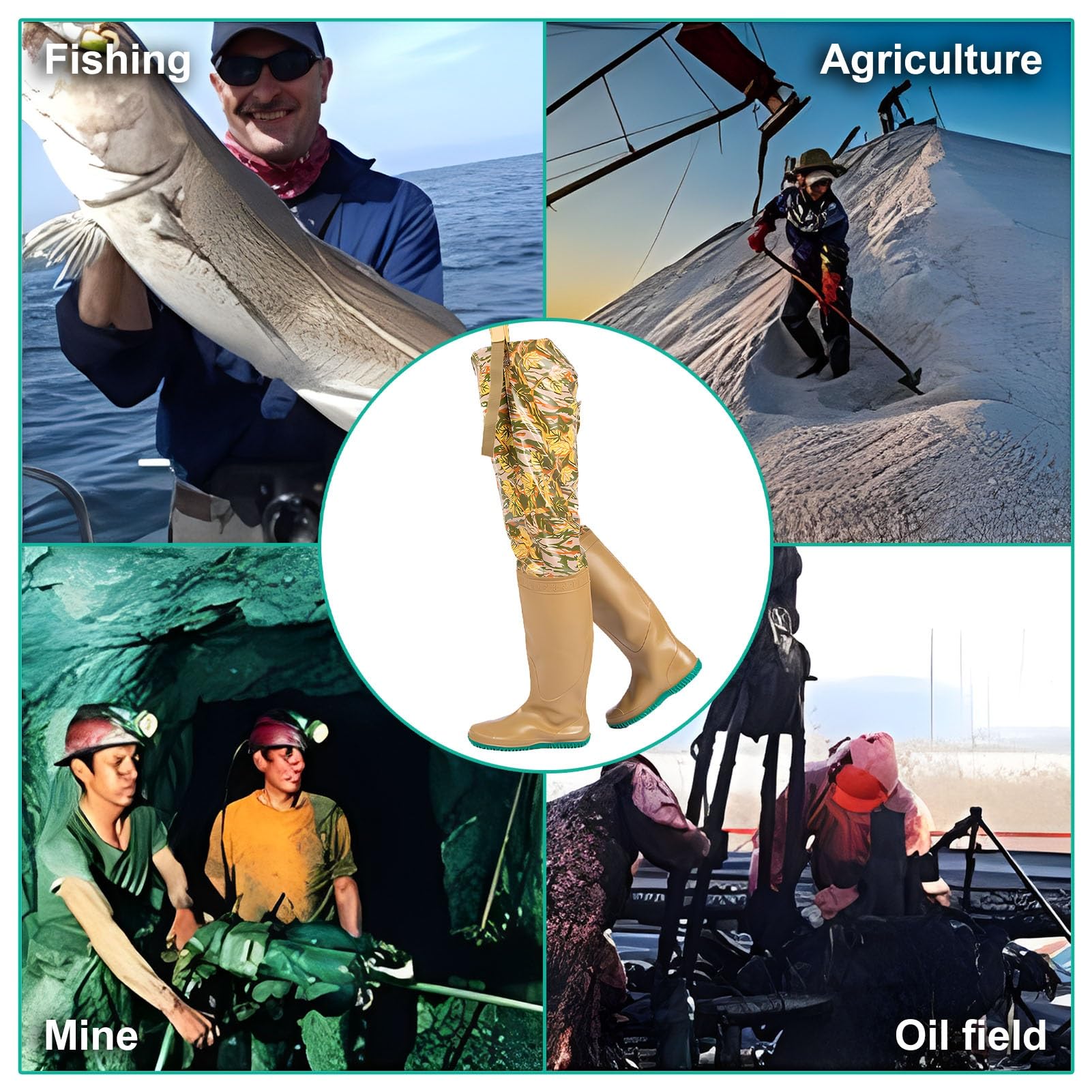 Waders hip Stivali da Caccia All'aperto, Stivali da Pesca Mimetici Antistrappo Impermeabili, Per Paludi, Agricoltura E Miniere