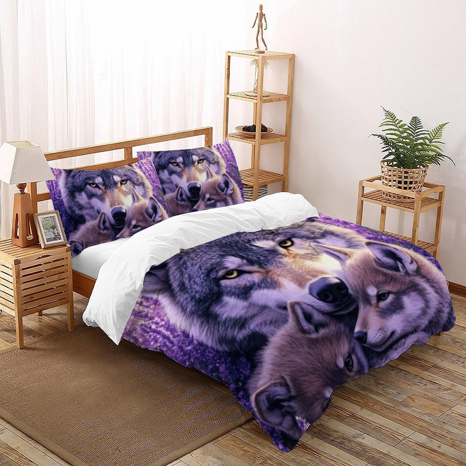 Housse de couette 260x220 Animaux Land Bébé Loup pour transformer le lit des filles en safari 3D