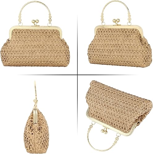 Miniatura 7 de Mini bolso de embrague tejido de paja para mujer, bolso cruzado con correa de cadena