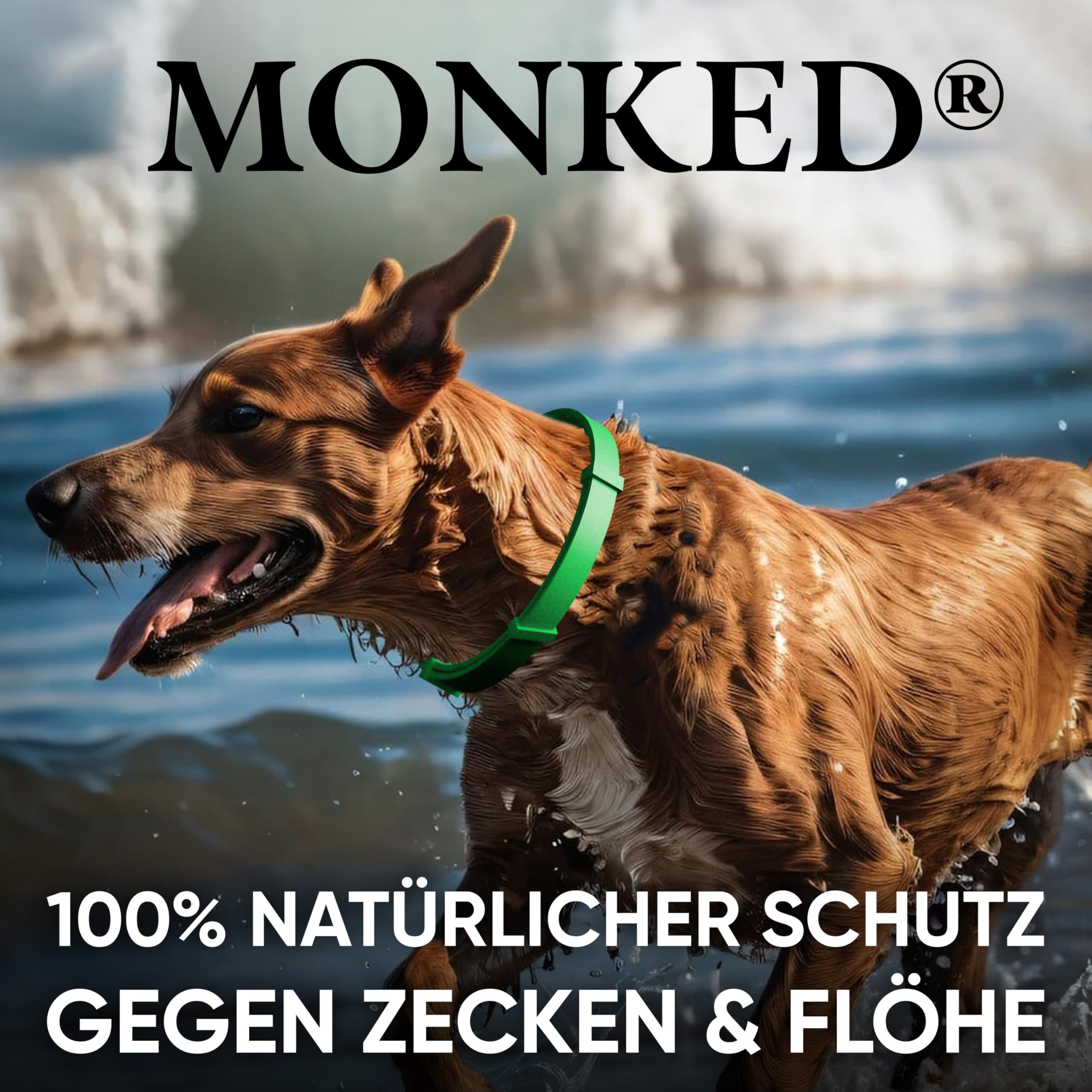 Monked | Natürliches Halsband für Hunde ohne Chemie | Verstellbar für kleine & große Tiere | Bis zu 8 Monate Schutz | Anti-Zecken & Flohschutz | Langanhaltender Zeckenschutz Hund [Blau]