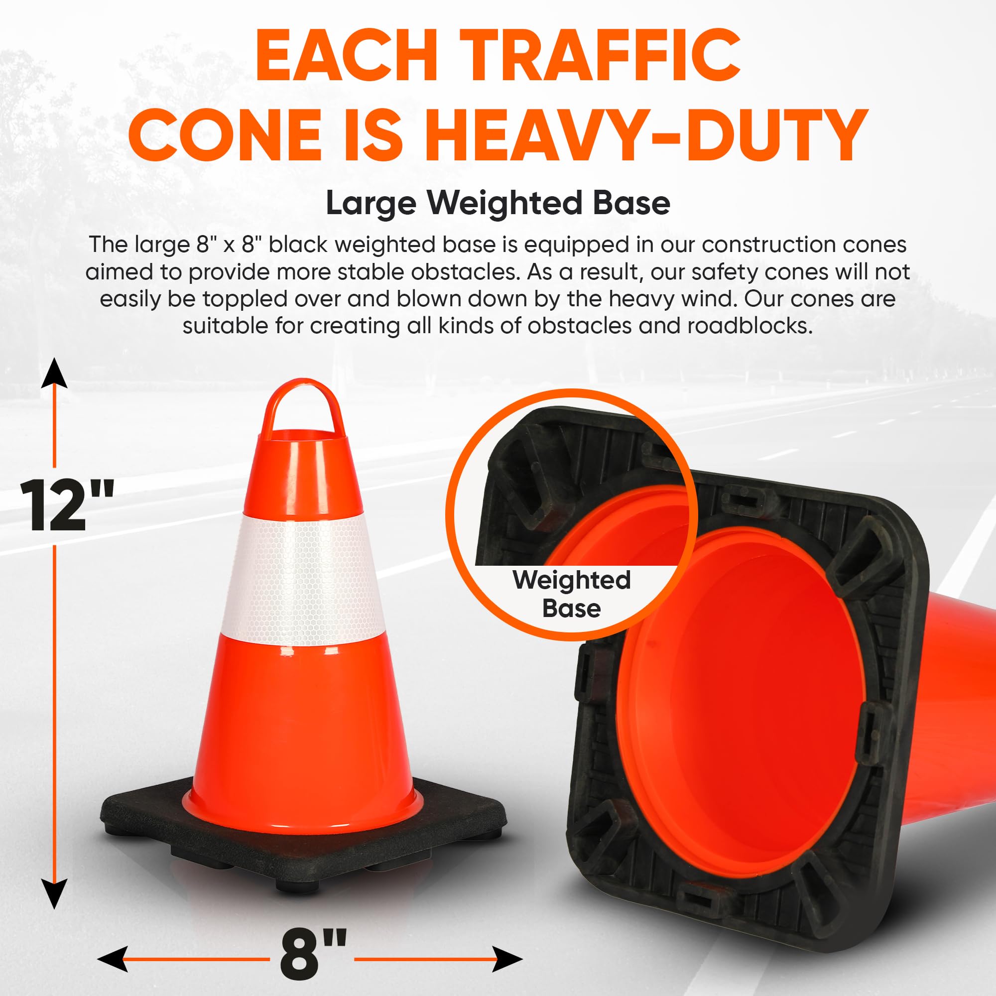 Cono in PVC da 30,5 cm – 12 pezzi ad alta visibilità strutturalmente stabile per traffico, parcheggio e sicurezza edilizia | Ideale per controllo, zone di costruzione e sicurezza stradale