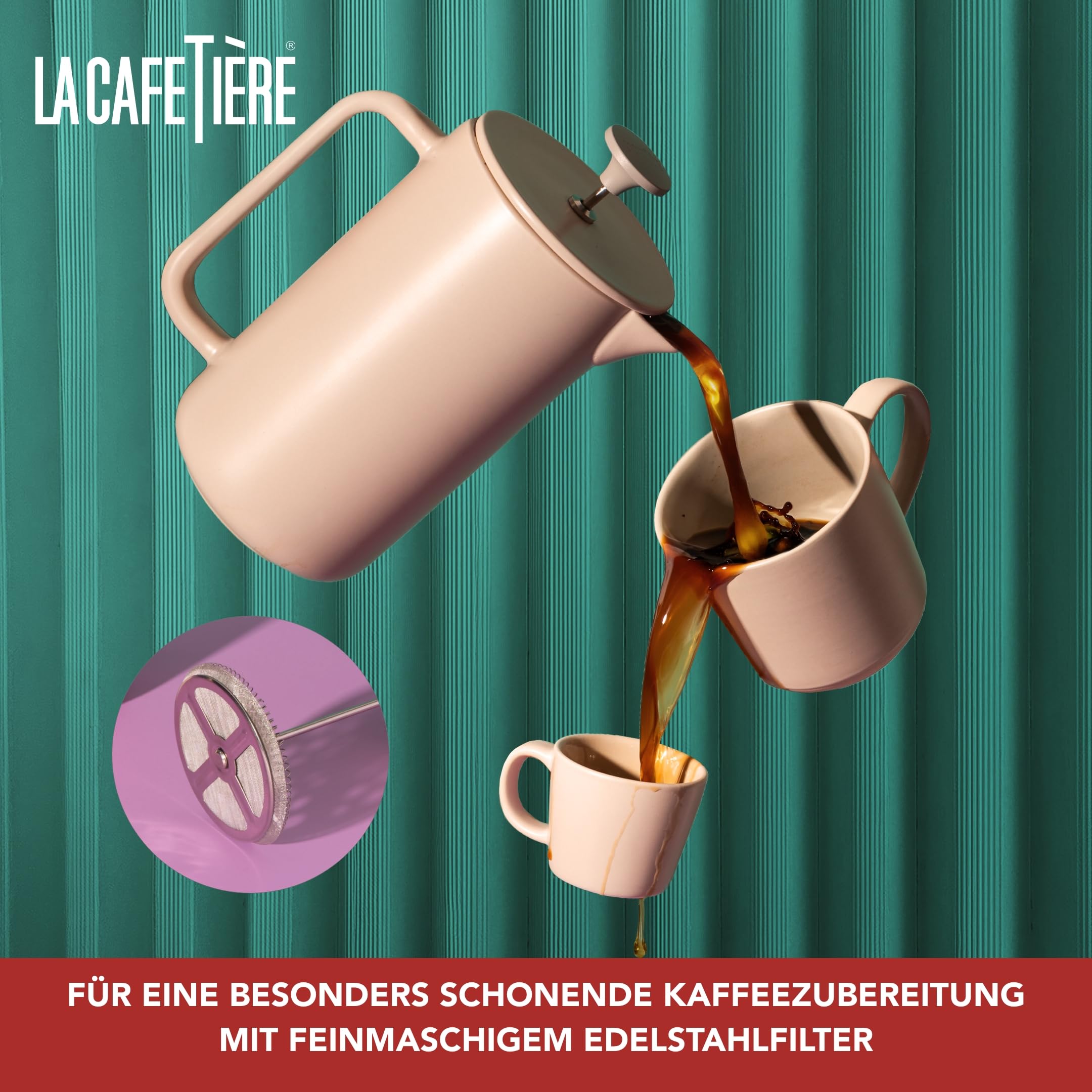 La Cafetière Arezzo 8 Tassen 1L Steinzeug-Cafetière, hitzebeständige French Press mit griffigem Stempel, Latte