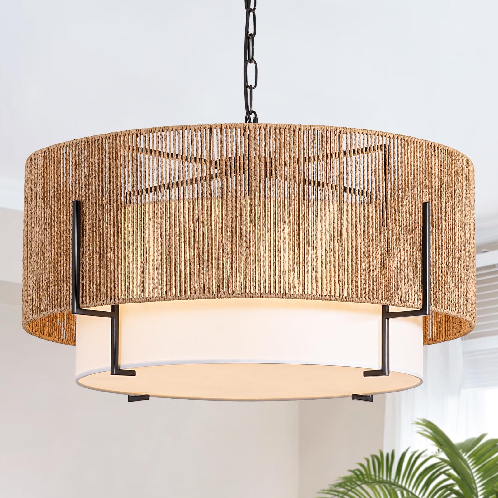 Photo 1 of SupMaka Rattan Chandelier, 25.6" Diameter, 6-Light