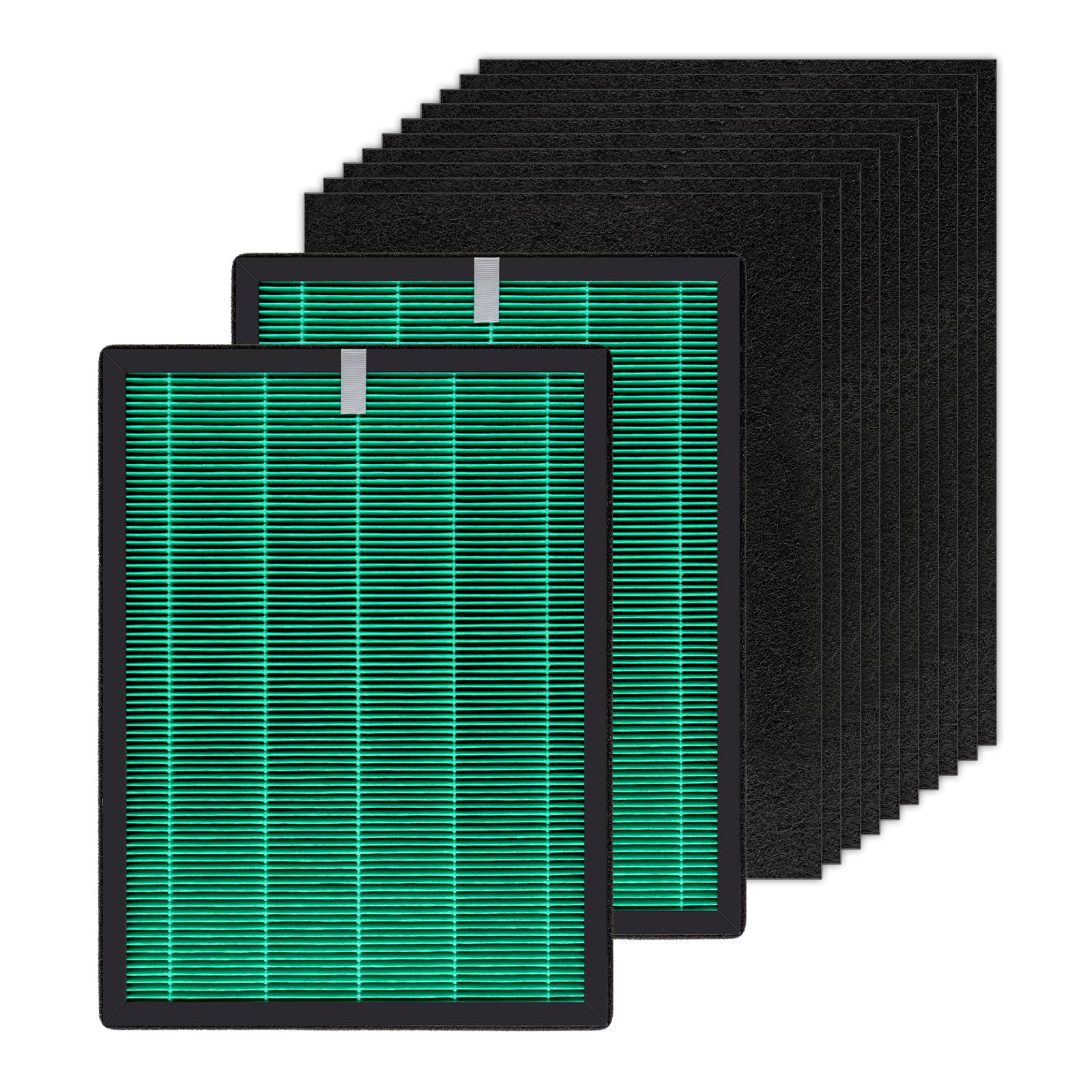 (2 pezzi) Airmega 150 filtri di ricambio per purificatore d'aria Coway Airmega 150, H13 True HEPA e filtro ai carboni attivi, 2 filtri verdi e 10 filtri a carbone attivo, AP-1019C-FP