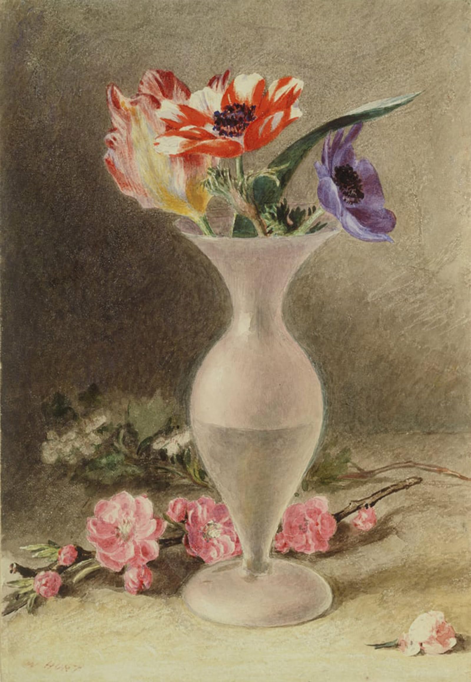 RZHRHJES Famous Painting Poster Art Canvas Print Retro Picture Glass Vase and Flowers by William Henry Hunt Poster Wall Art for Home Decor 60x90cm