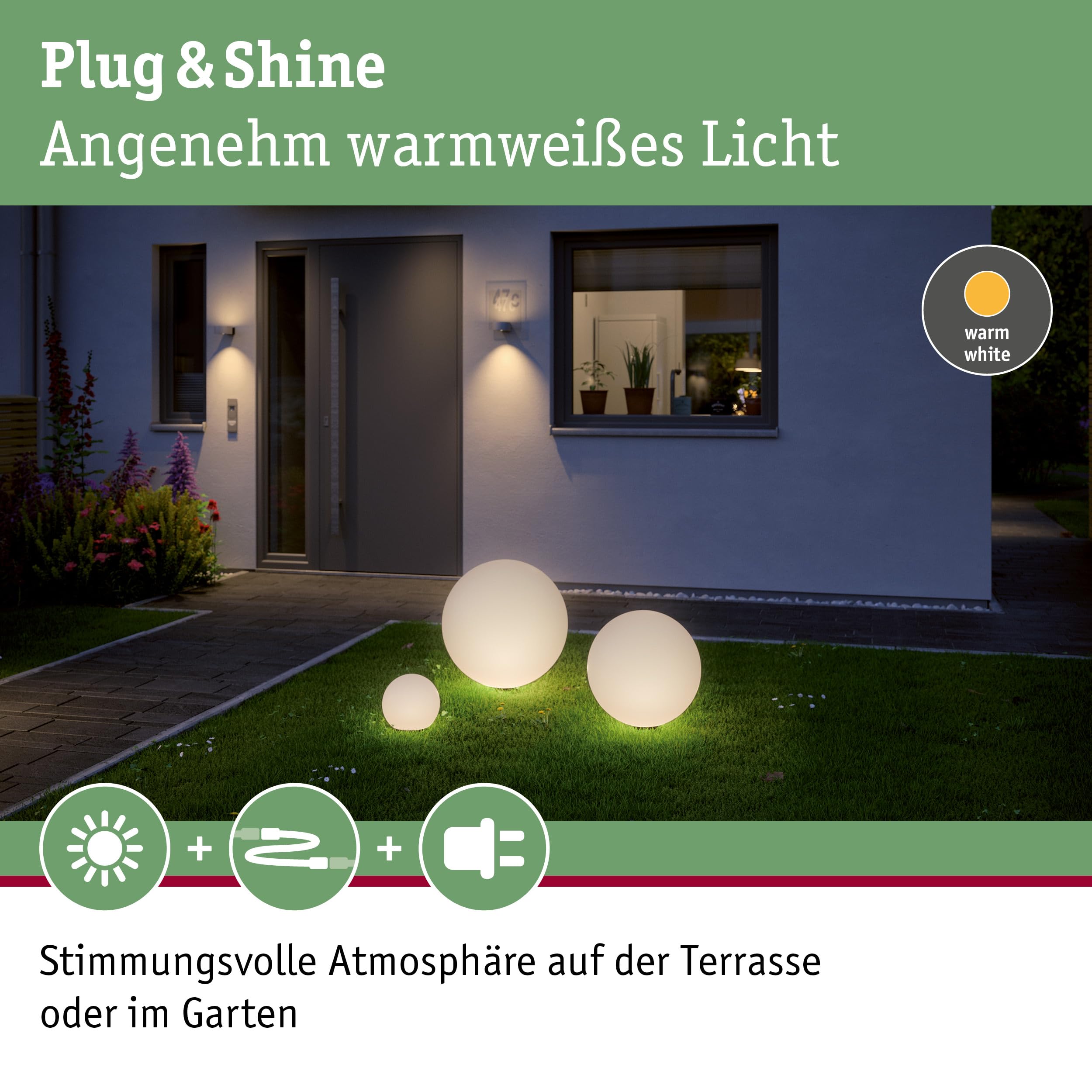 Paulmann 5289 Set Plug & Shine LED Lichtobjekt Globe Plug & Shine Lichtobjekte Set IP44 3000K 6,5W 21VA Weiß
