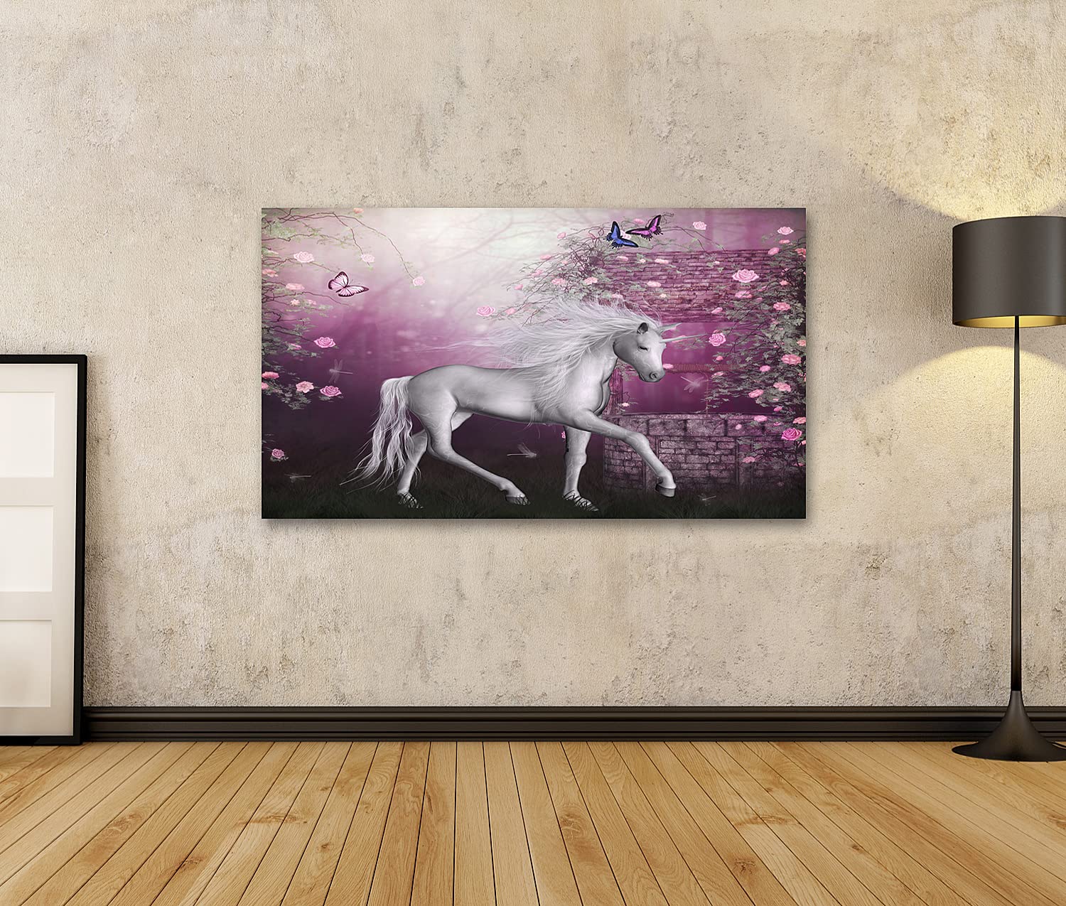 Primer cuadro sobre lienzo unicornio fantasía habitación infantil póster, lienzo mural