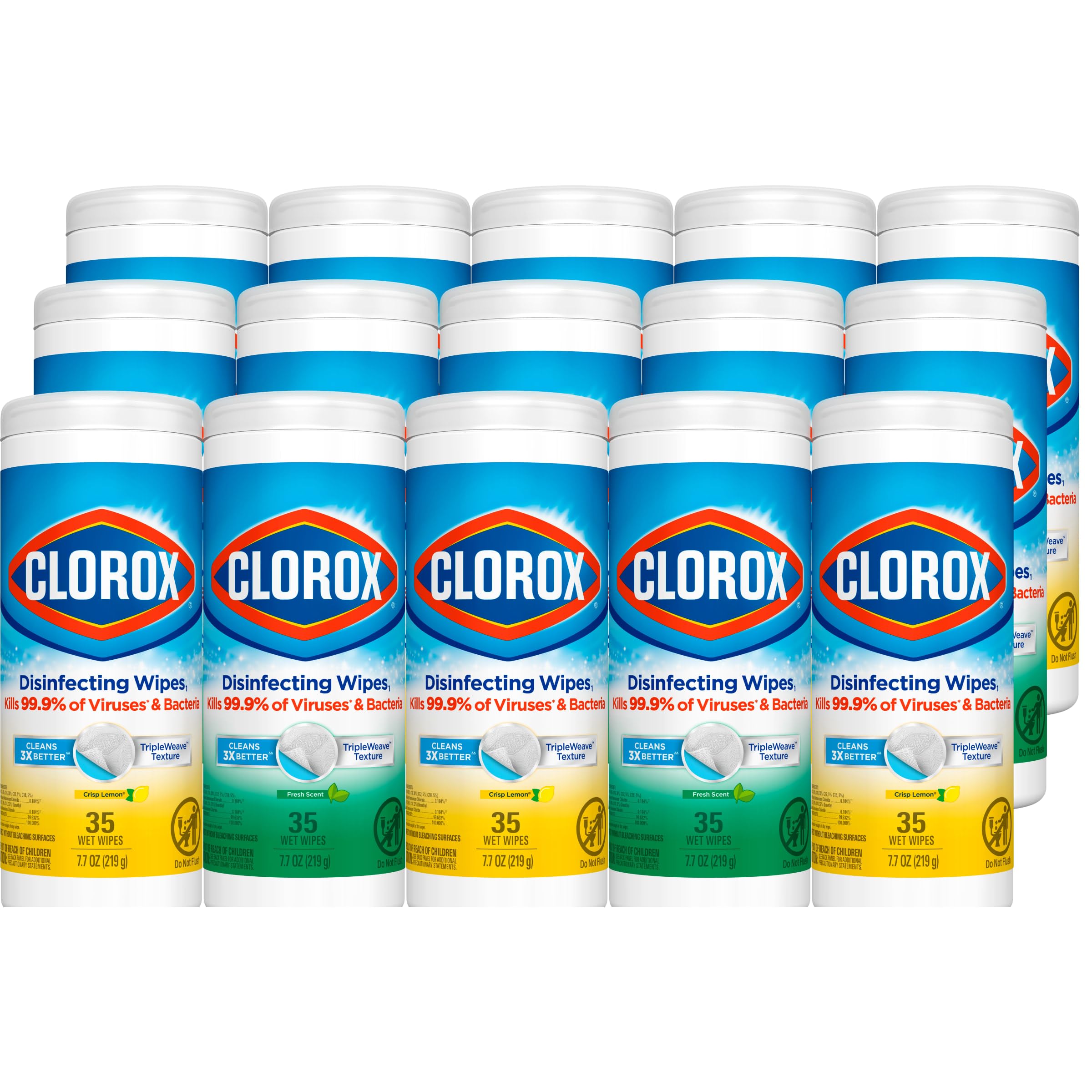 Clorox Disinfecting Wipes Value Pack, Cleaning Wipes, 35 Count Each, Pack of 15 (Package May Vary)