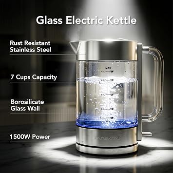 OVENTE 1.8L Glass Electric Kettle Water Boiler, Silver KG911S