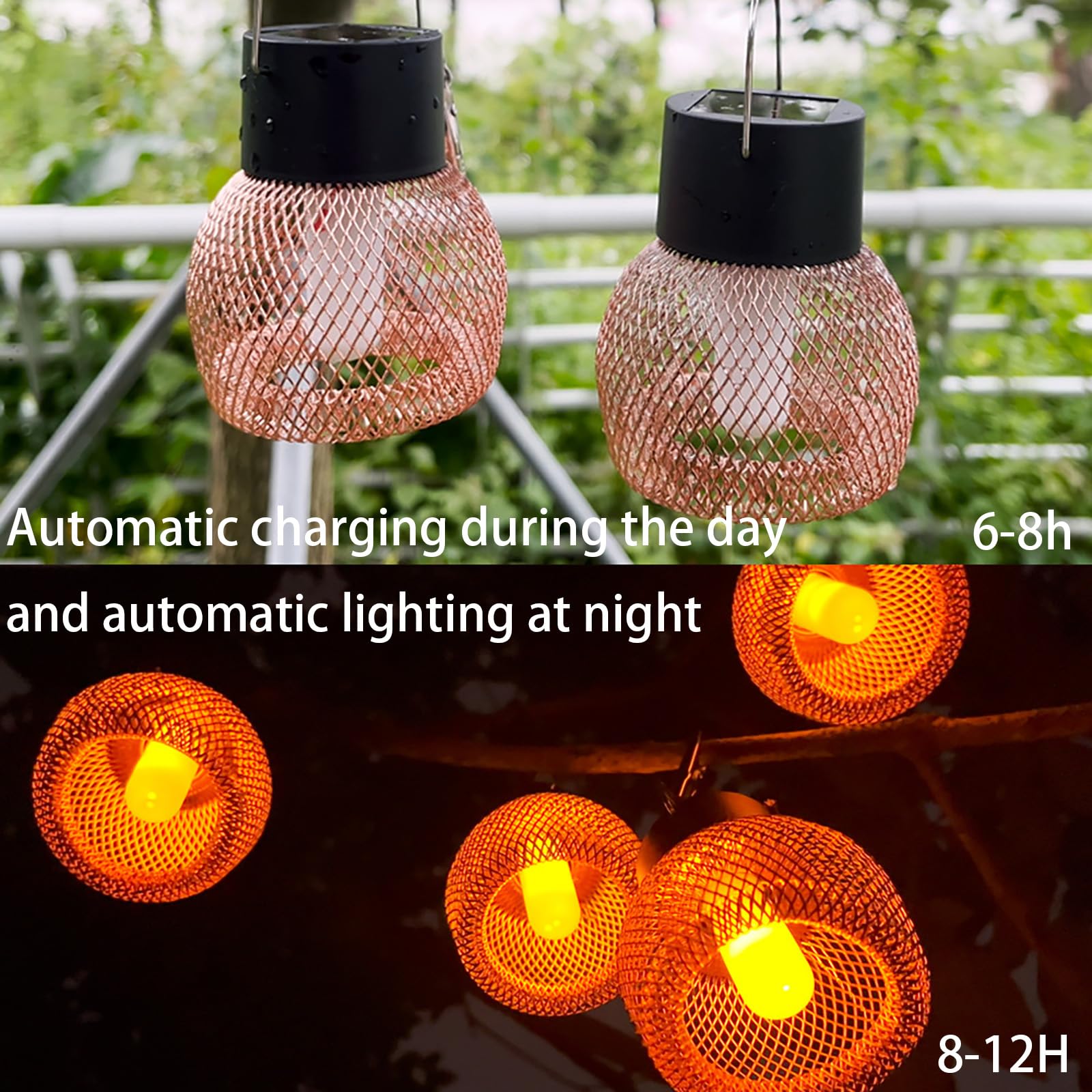 Solarne migoczące lampiony, metalowe, wodoodporne, dekoracyjne lampy wiszące z realistycznym efektem płomienia, do ogrodu, na patio i ścieżkę, 4/8 szt., 8 szt. (8)