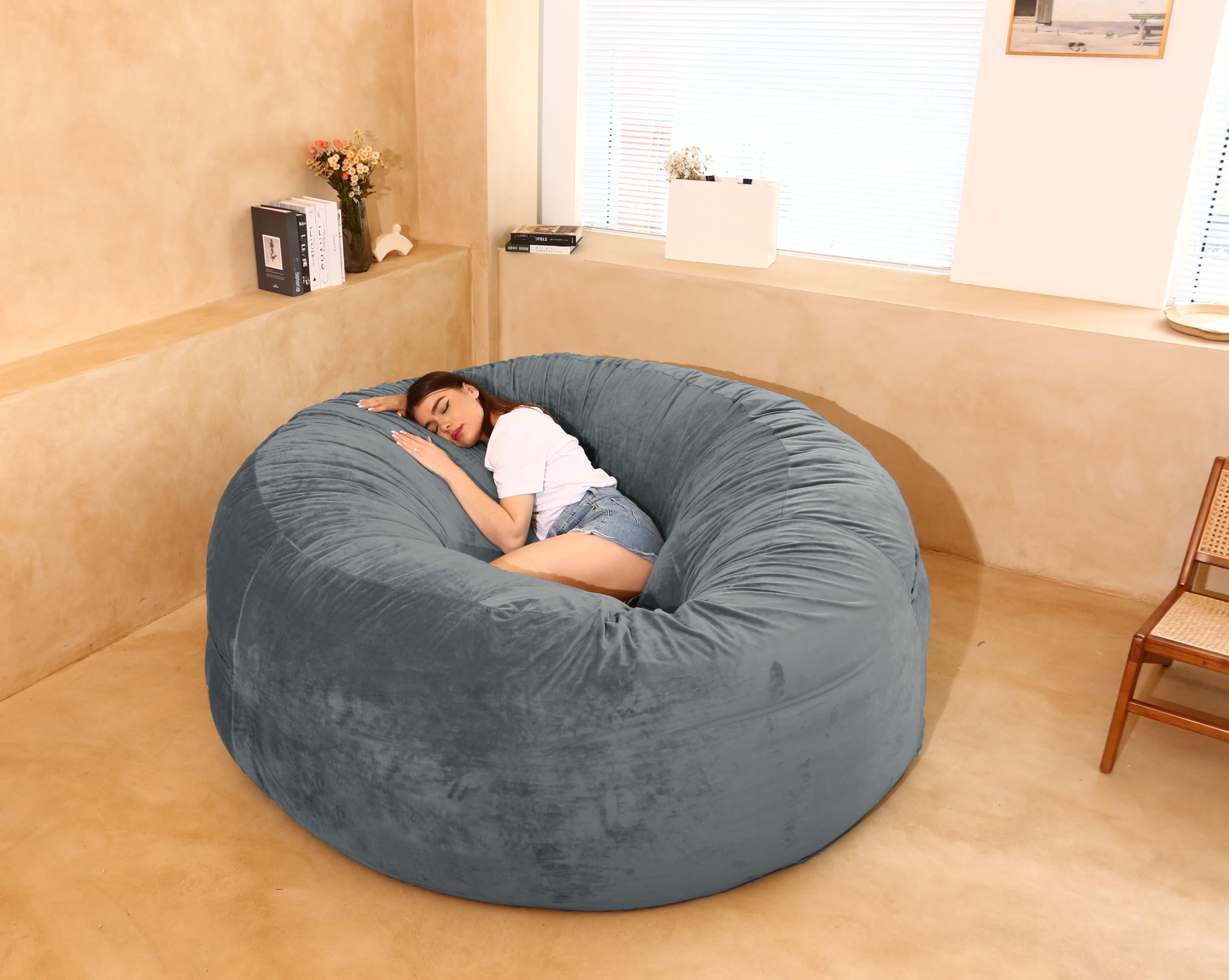 Halatua Comfortable and Fluffy Round Storage Toy Bean Bag Cover (Without Filler), Suitable for Storing Stuffed Toys as Christmas, Thanksgiving, New