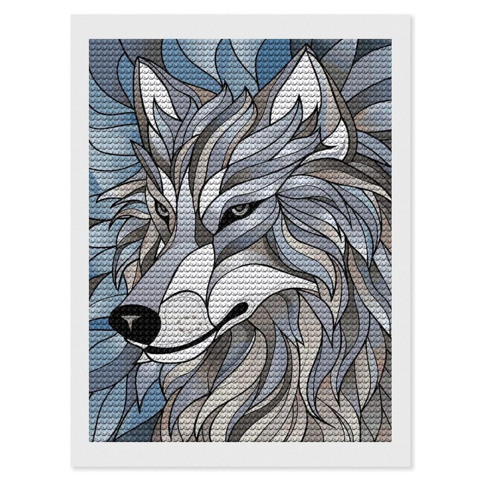 Junmoney Stylized Wolf Portrait Diamond Painting Kit 12"x16", Easy Handmade Project, Easy to Enjoy, Aesthetic Room Decor, Christmas Gift