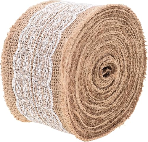 Miniatura 3 de Mandala Crafts Cinta de arpillera y encaje de 2 pulgadas de ancho para manualidades, rollo de 20 yardas de cinta rústica de arpillera para coronas,