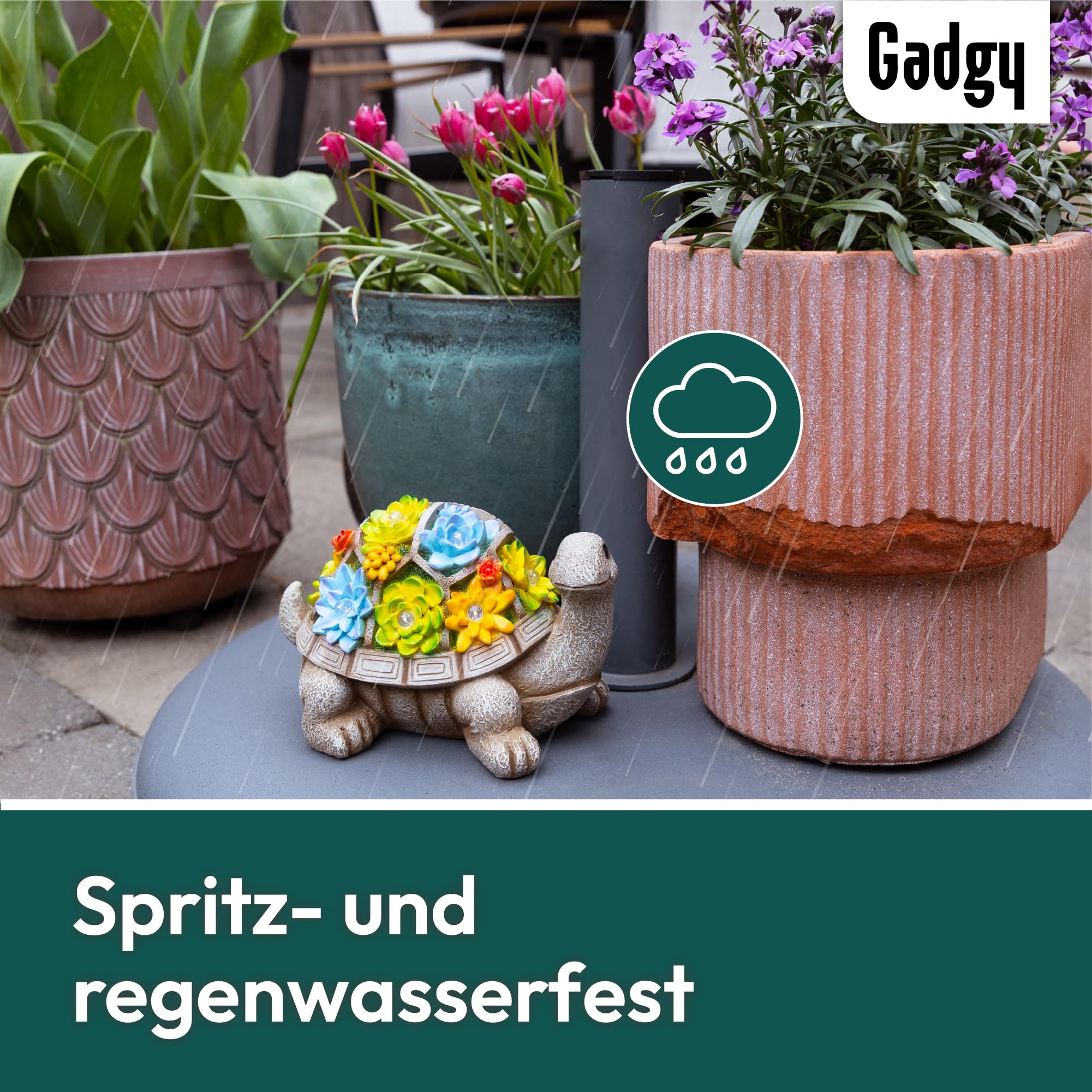 Gadgy Solar Gartenfiguren Schildkröte - Solarlampen für außen - Solarleuchte Figuren Deko mit Sukkulenten - Gartendeko für draußen - Balkon Deko Tierfigur - Gartenfigur Ornament Solarlaterne