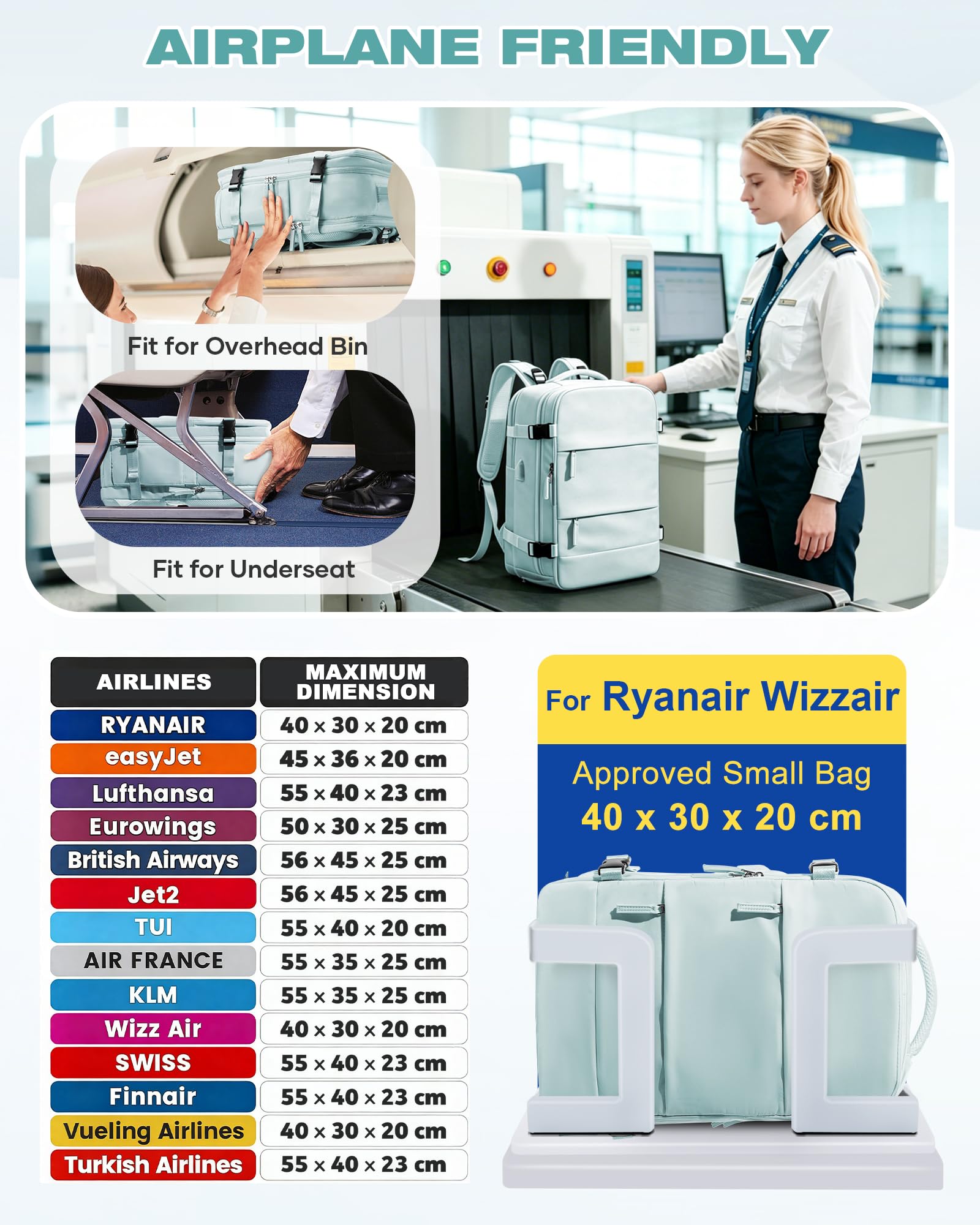 SZLX Plecak Próżniowy Bagaż Podręczny Dla Kobiet, Plecak Z Poduszką i Systemem Próżniowym Do Podróży, Plecak Podróżny Ryanair W Rozmiarze Kabinowym Z Pompką, Wodoodporna Walizka Próżniowa Dla Mężczyzn