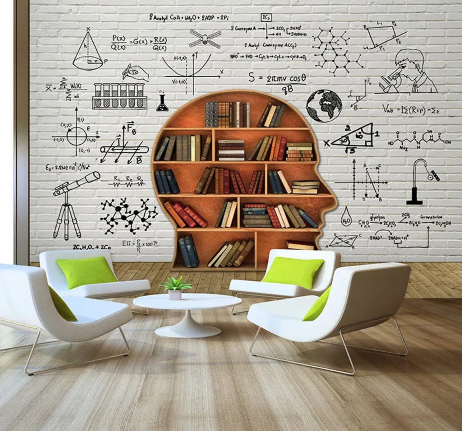 Wallpaper-3D-Xlm 350Cm×256Cm(B×H) Creative Brick Wall Mathematical Functions Bookshelf Books 3D Wallpaper Easy Install Feature Office Living Room Sofa Bedroom Tv Background Wall Decoration-350Cm×256Cm