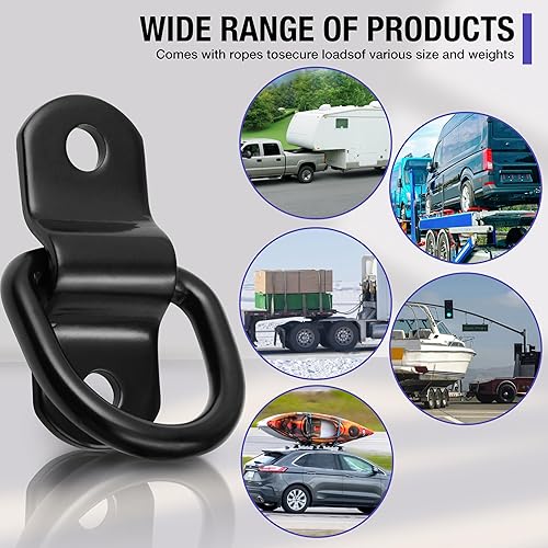 Miniatura 7 de 12 anclajes de amarre con anillo en D, ganchos de amarre negros de 14 pulgadas con tornillos de montaje para remolques, camiones, soporte de cama,