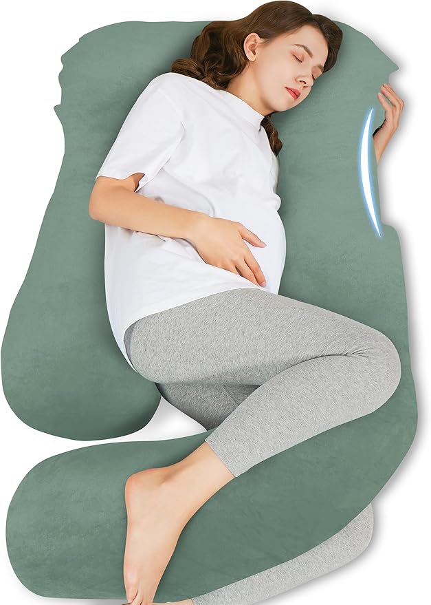 HIPHOP PANDA U-Shaped Pregnancy Pillow for Sleeping - Full Body Maternity Support Pillow with Cooling Removable Cover - Comfort for Back, HIPS, Legs, Belly - 57 Inch for Pregnant Women, Green