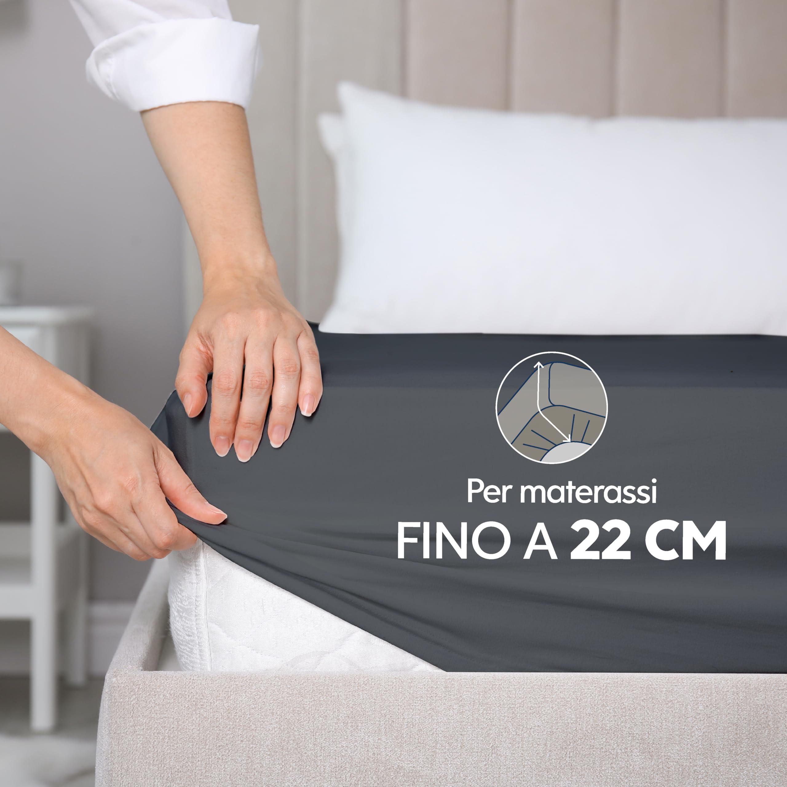 Dreamzie Lenzuola Matrimoniali Cotone 120x200 cm, Altezza Materasso fino a 22 cm - Coprimaterasso Matrimoniale - Grigio Scuro - Certificato senza Prodotti Chimici (Oeko TEX)