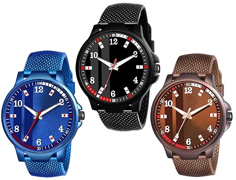 casera Analogue Boys Watch (Multicolored Dial Multi Colored Strap) (Pack of 3)