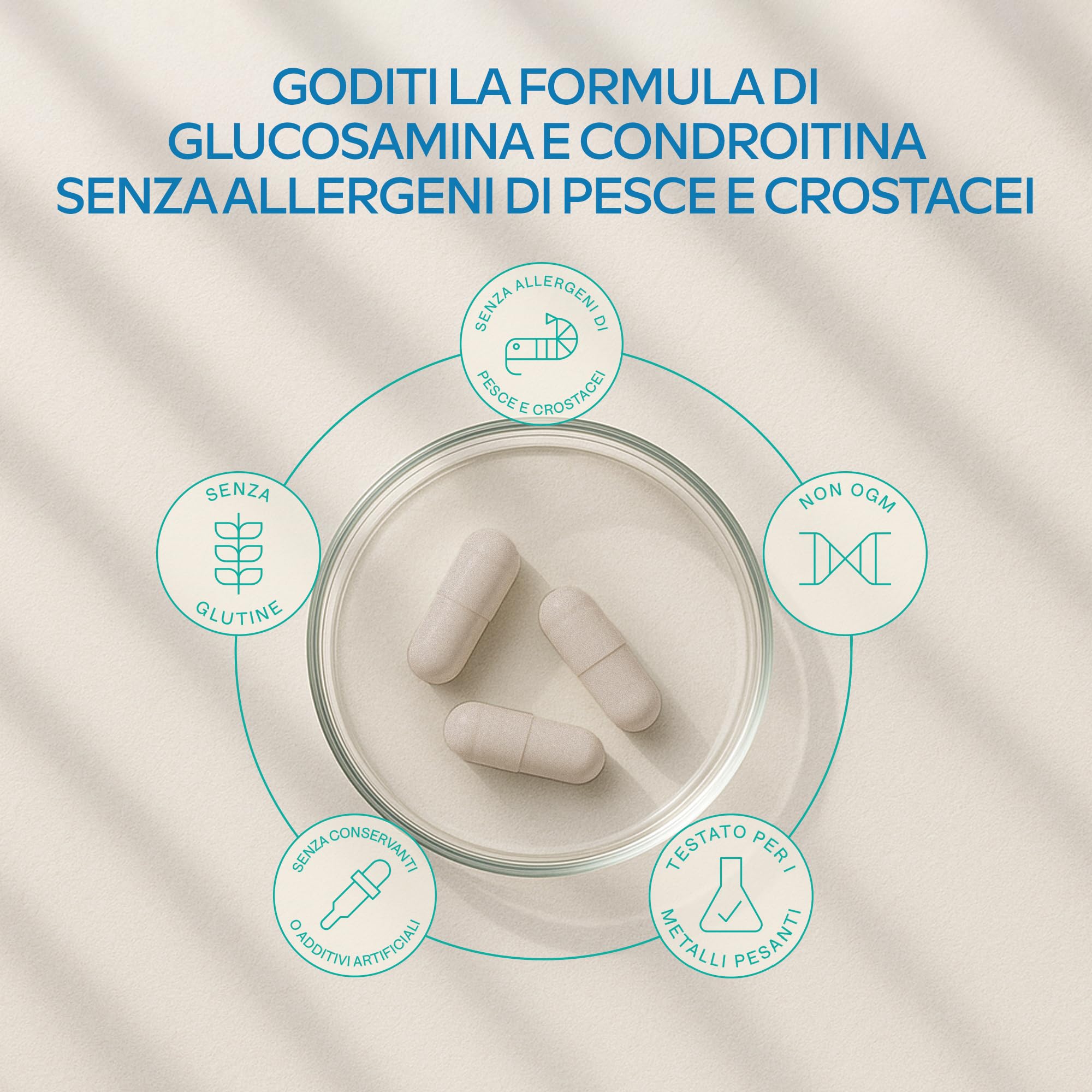 Glucosamina Condroitina MSM Integratore Alto Dosaggio con Boswellia Serrata e Vitamina C Naturale da Acerola - Senza Pesce e Crostacei - Integratore Difese Immunitarie, Ossa, Cartilagini - 180 Capsule