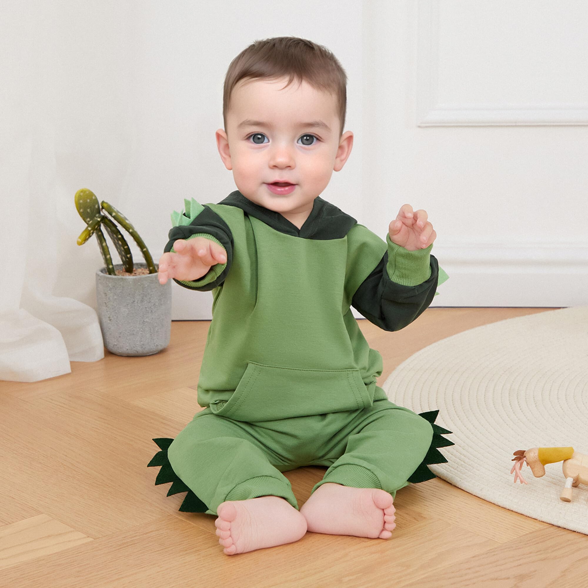 PUHHAPIEY Ropa para bebé niño pequeño, trajes de otoño e invierno, bloque de color, dinosaurio, manga larga, sudadera con capucha y pantalones deportivos