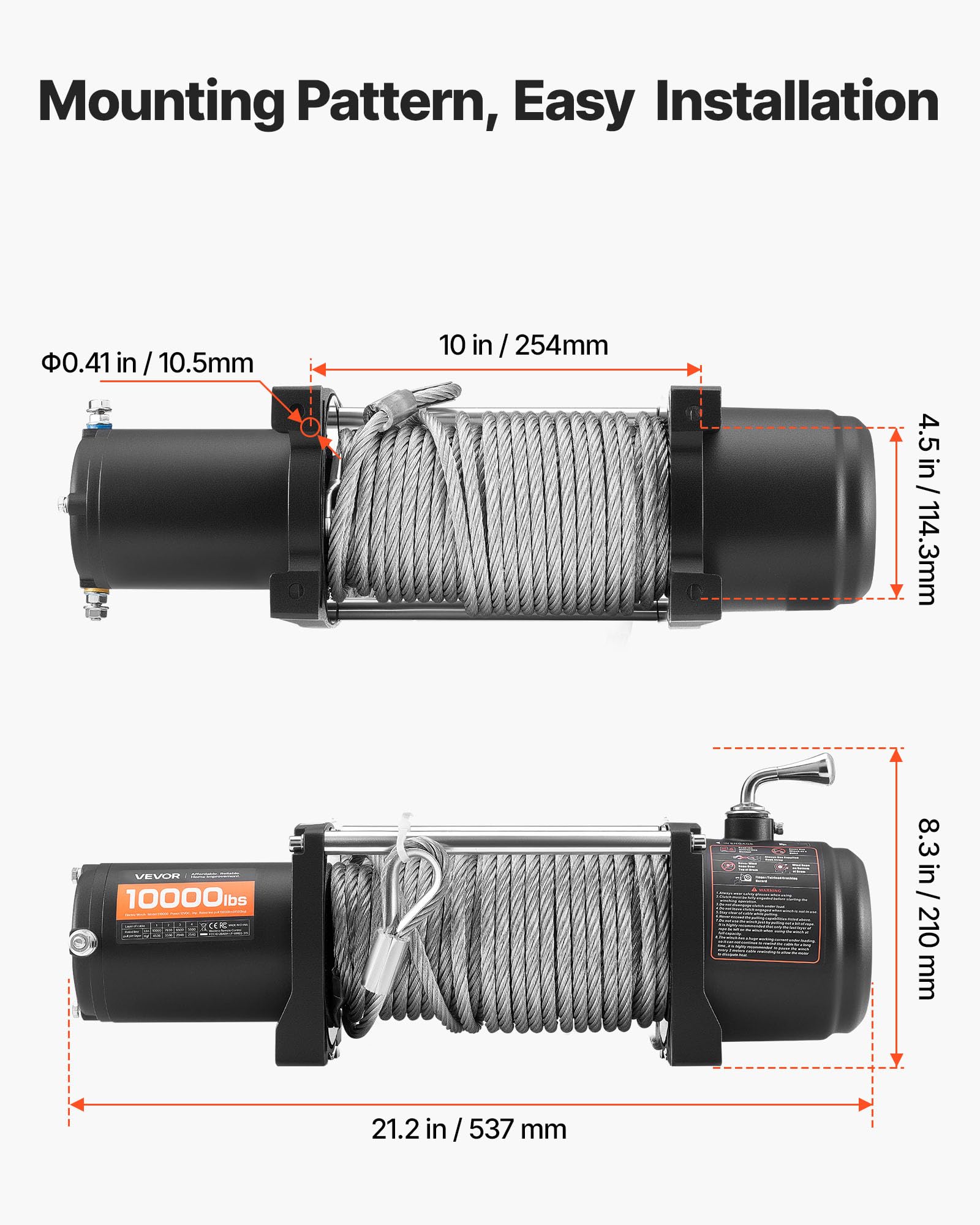 VEVOR Wciągarka elektryczna, pojemność 4500 kg, wciągarka do ciężarówek 12 V DC ze stalową liną Φ8,3 mm x 19,8 m, bezprzewodowy i przewodowy pilot zdalnego sterowania, IP55 do holowania SUV, Jeepa