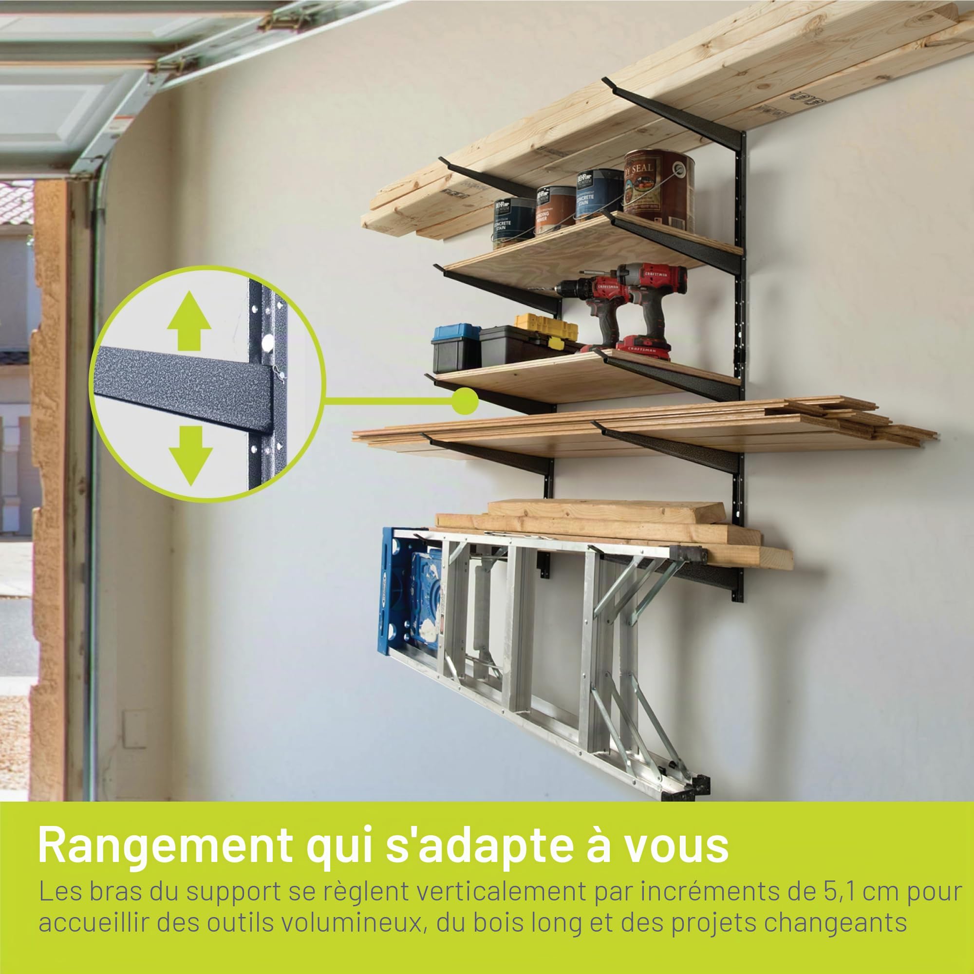 Delta Cycle & Home Étagère de Rangement en Bois et Acier Robuste pouvant Supporter jusqu'à 362,9 kg – Facile à Installer – Bras entièrement réglables – Rangement pour Garage