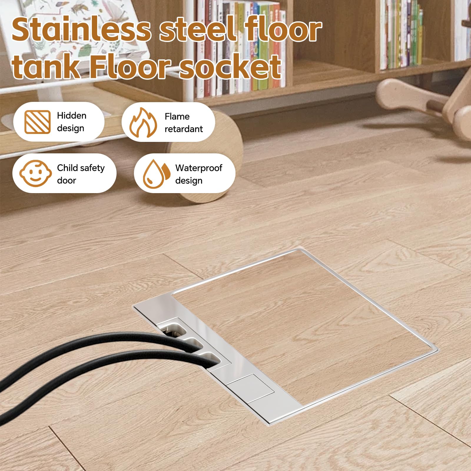 Presa da pavimento interna, presa da incasso in acciaio inox a scomparsa con 2 prese AC e USB, presa da incasso impermeabile per casa, uffici (Argento)