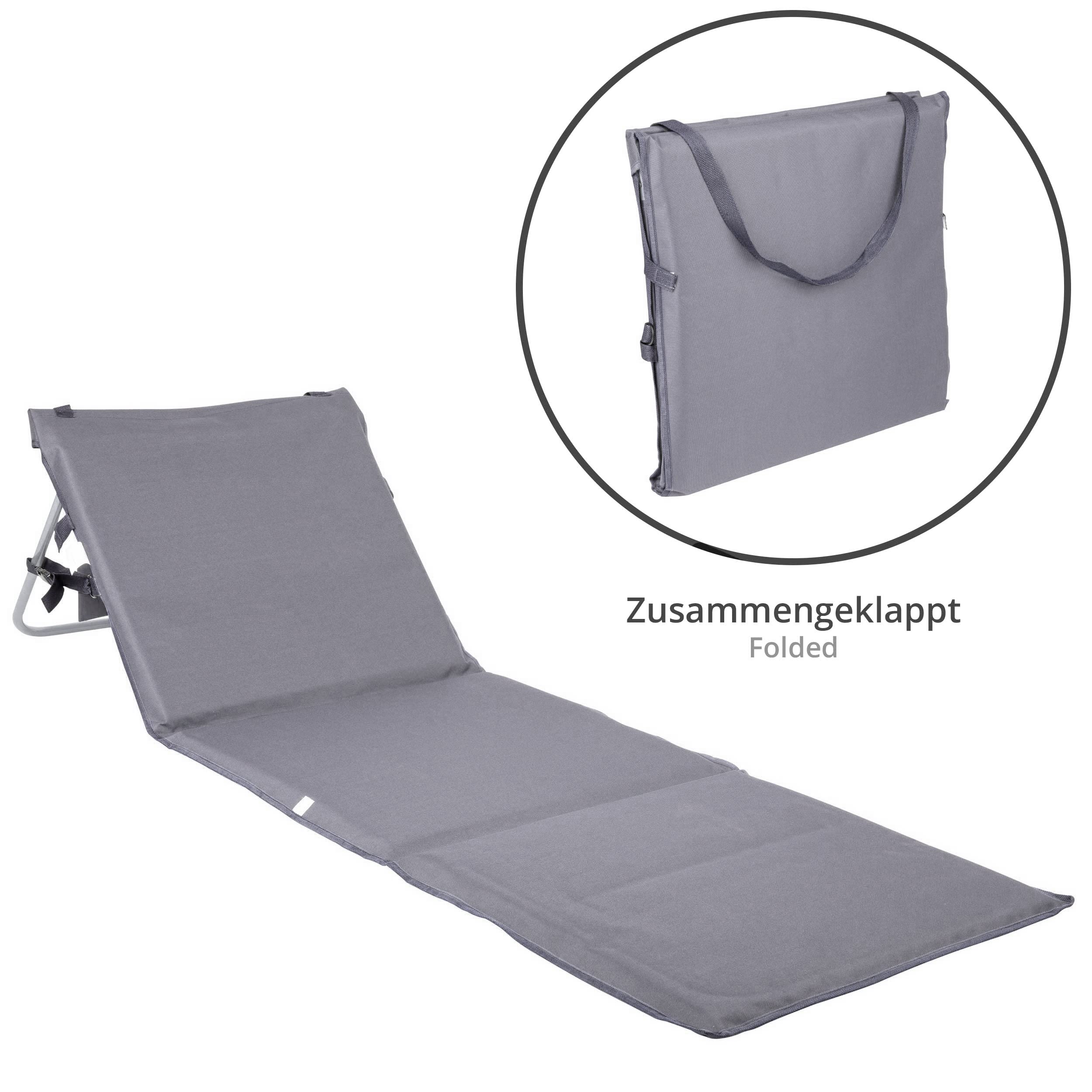 ONVAYA® Strandmatte mit Rückenlehne in Grau | 2cm gepolsterte Sonnenliege mit Tasche | Strandliege faltbar & klappbar | Sonnenmatte mit Tragegurt | Strandmatratze 161 x 55 x 45 cm