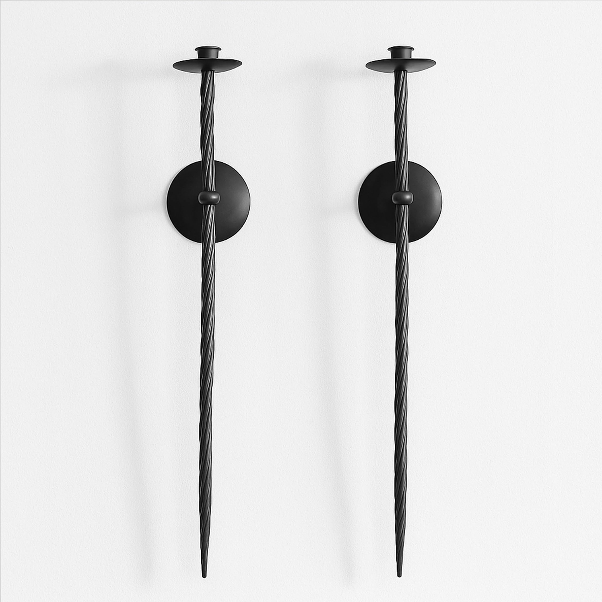 Large Wall Candle Holder Set of 2 Twisted Candle Sconces Wall Mount Metal Candle Holders Decor for Bedroom Dining Room 23.5" (Black)